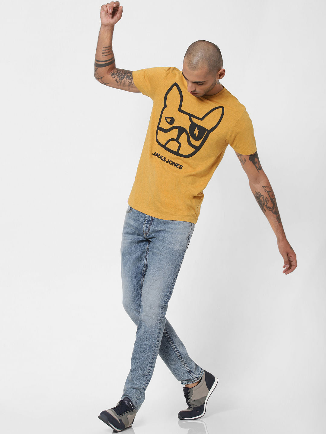 Mustard Logo Print Crew Neck T-shirt