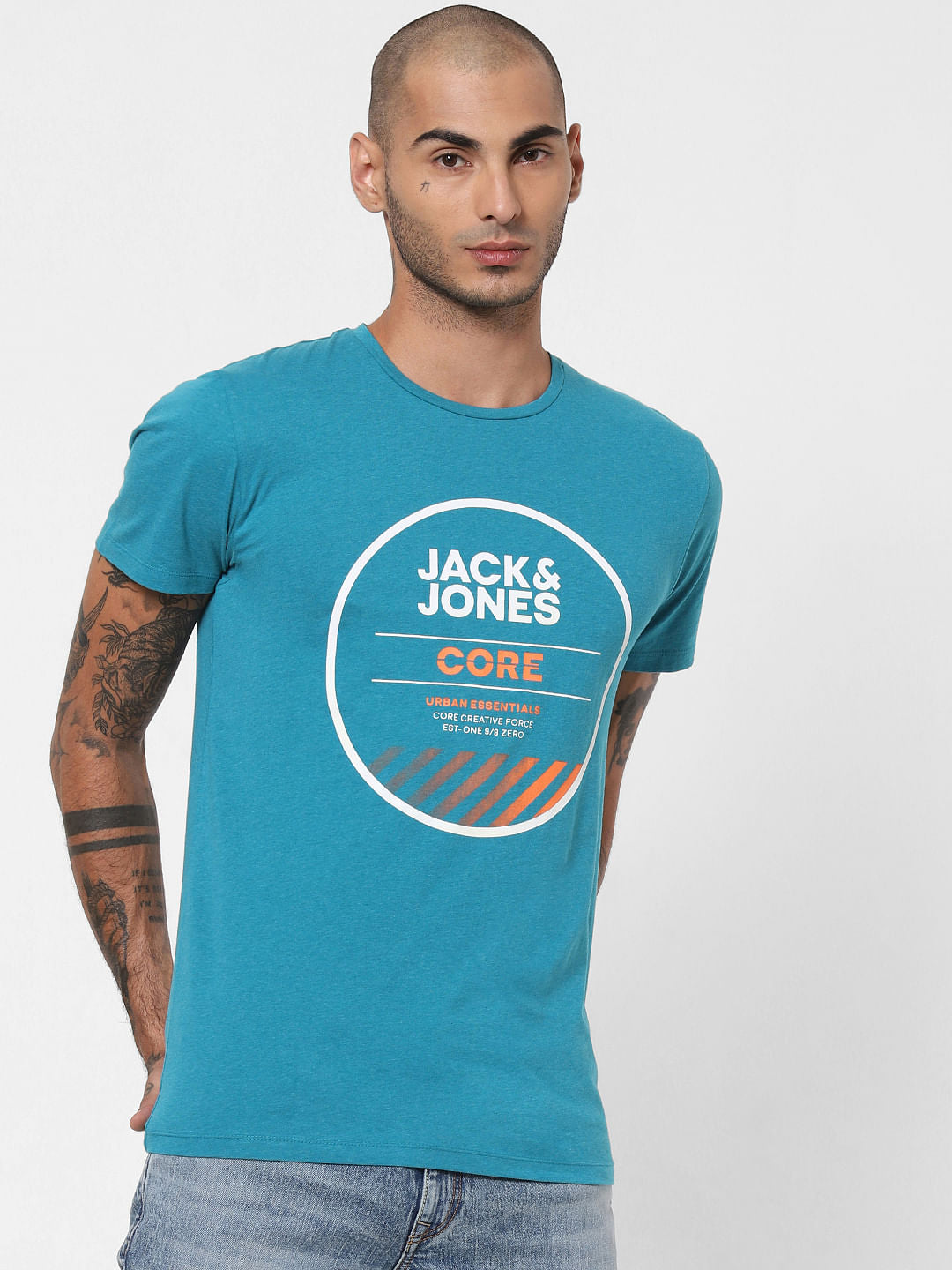 Blue Logo Print Crew Neck T-shirt