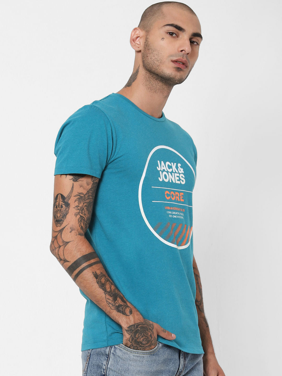 Blue Logo Print Crew Neck T-shirt