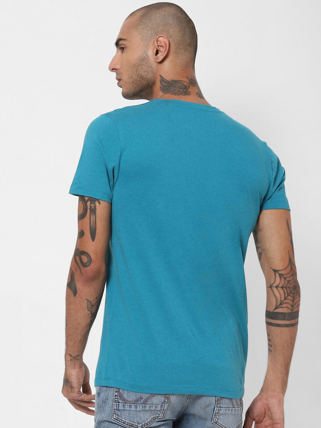 Blue Logo Print Crew Neck T-shirt