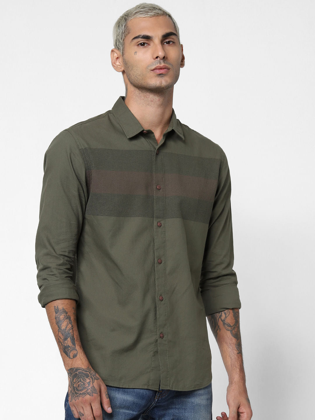 Green Patch Print Full Sleeves Shirt