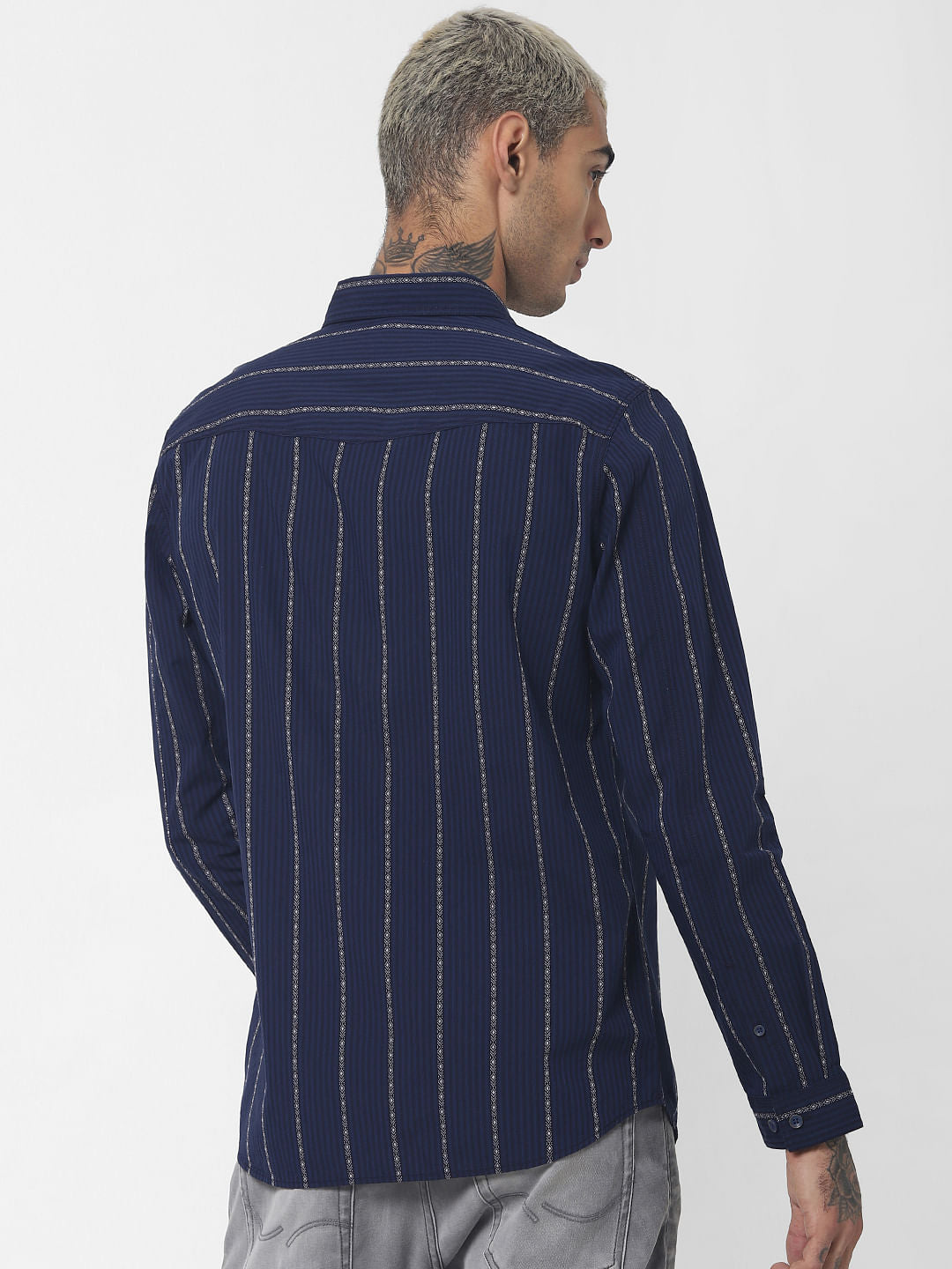 Blue Striped Denim Full Sleeves Shirt