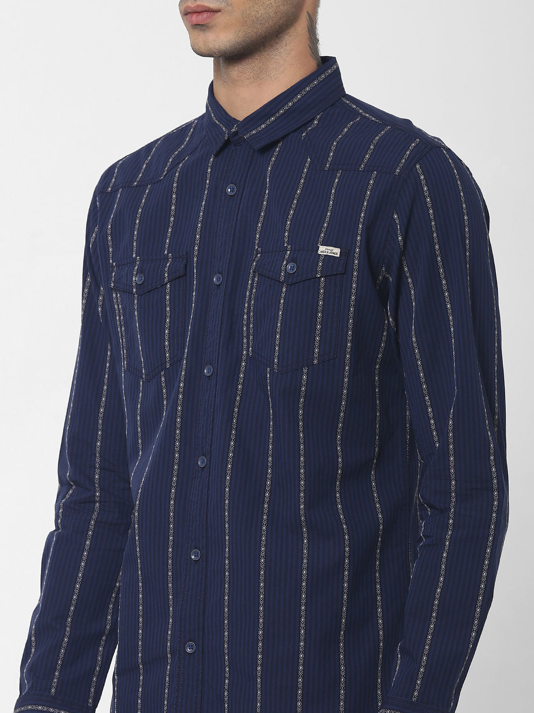 Blue Striped Denim Full Sleeves Shirt
