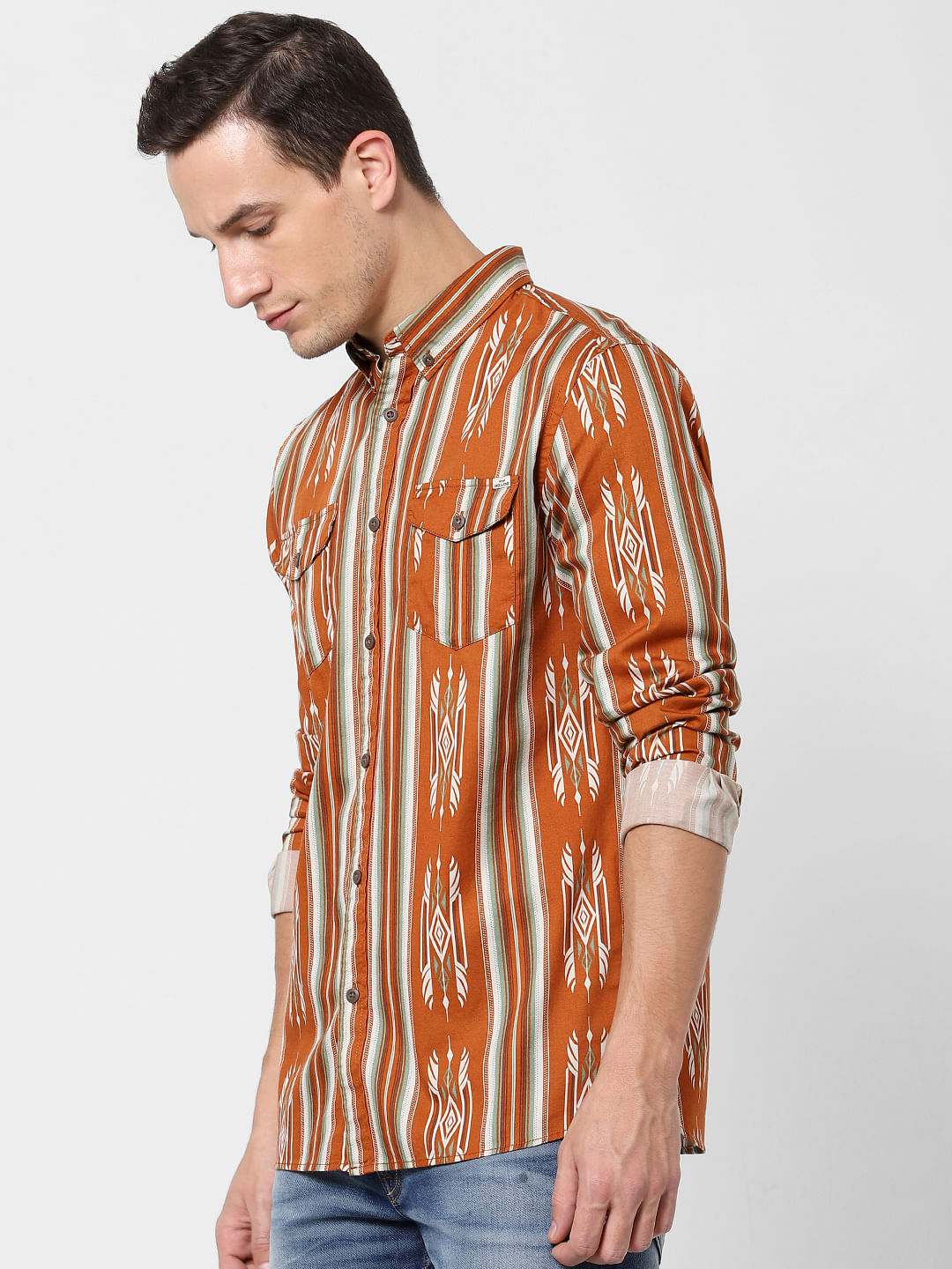 Brown All Over Print Full Sleeves Shirt