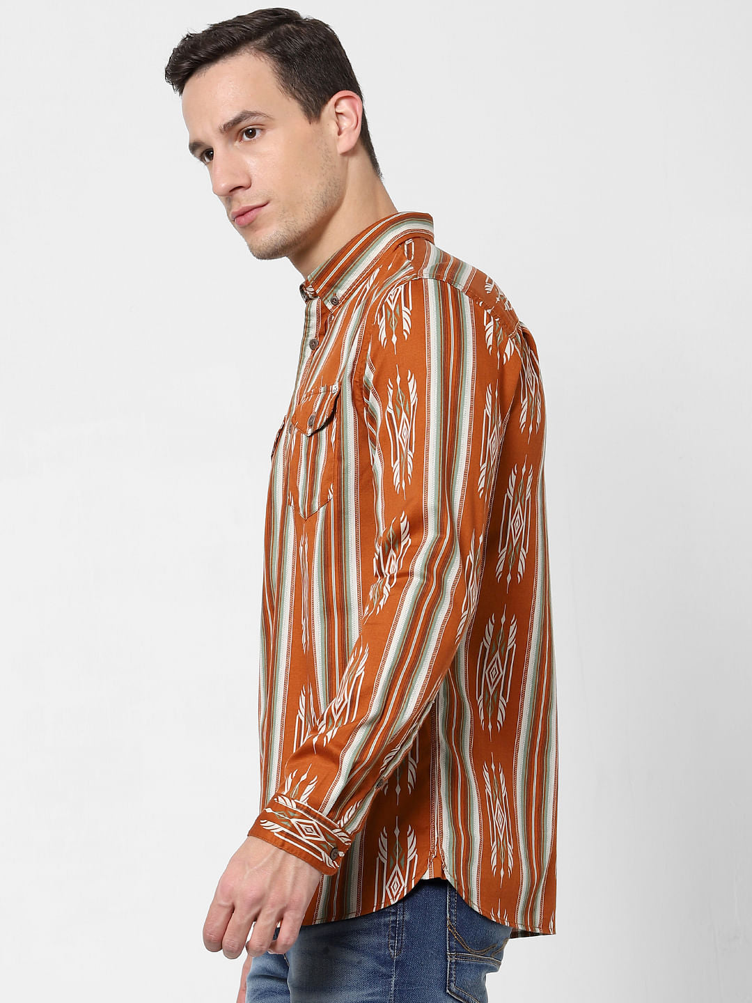 Brown All Over Print Full Sleeves Shirt