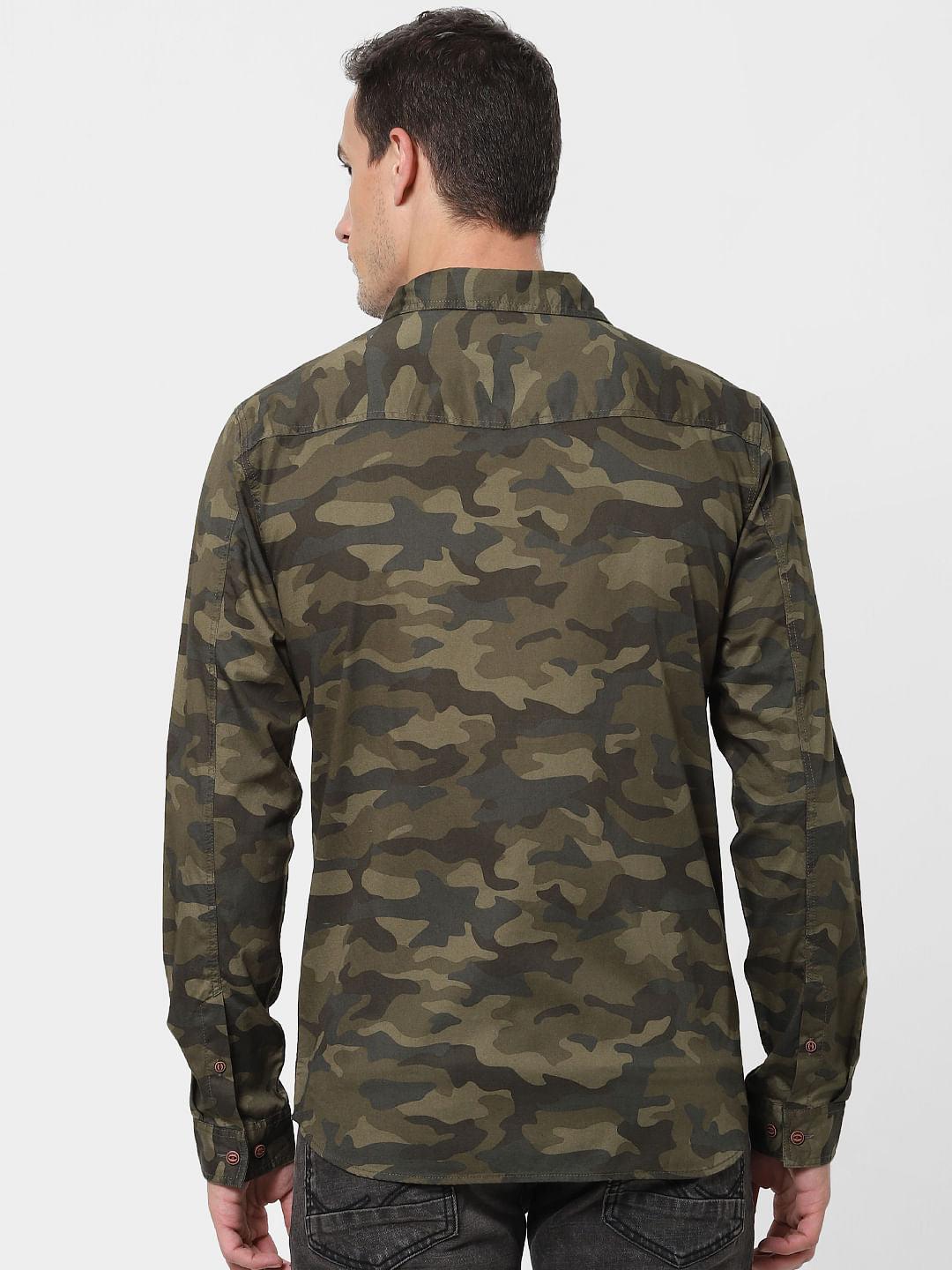 Green Camo Print Full Sleeves Shirt