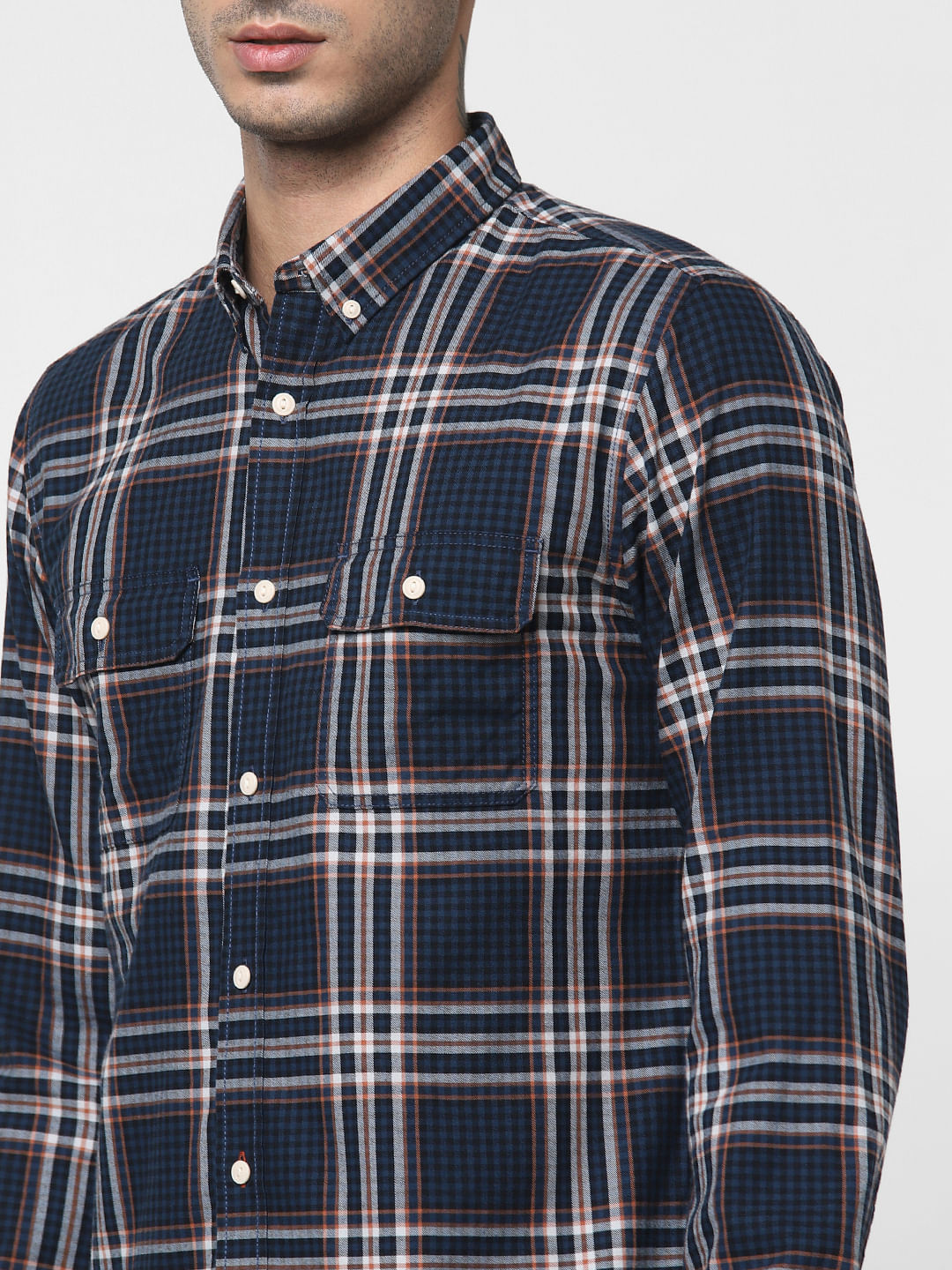Navy Blue Check Full Sleeves Shirt
