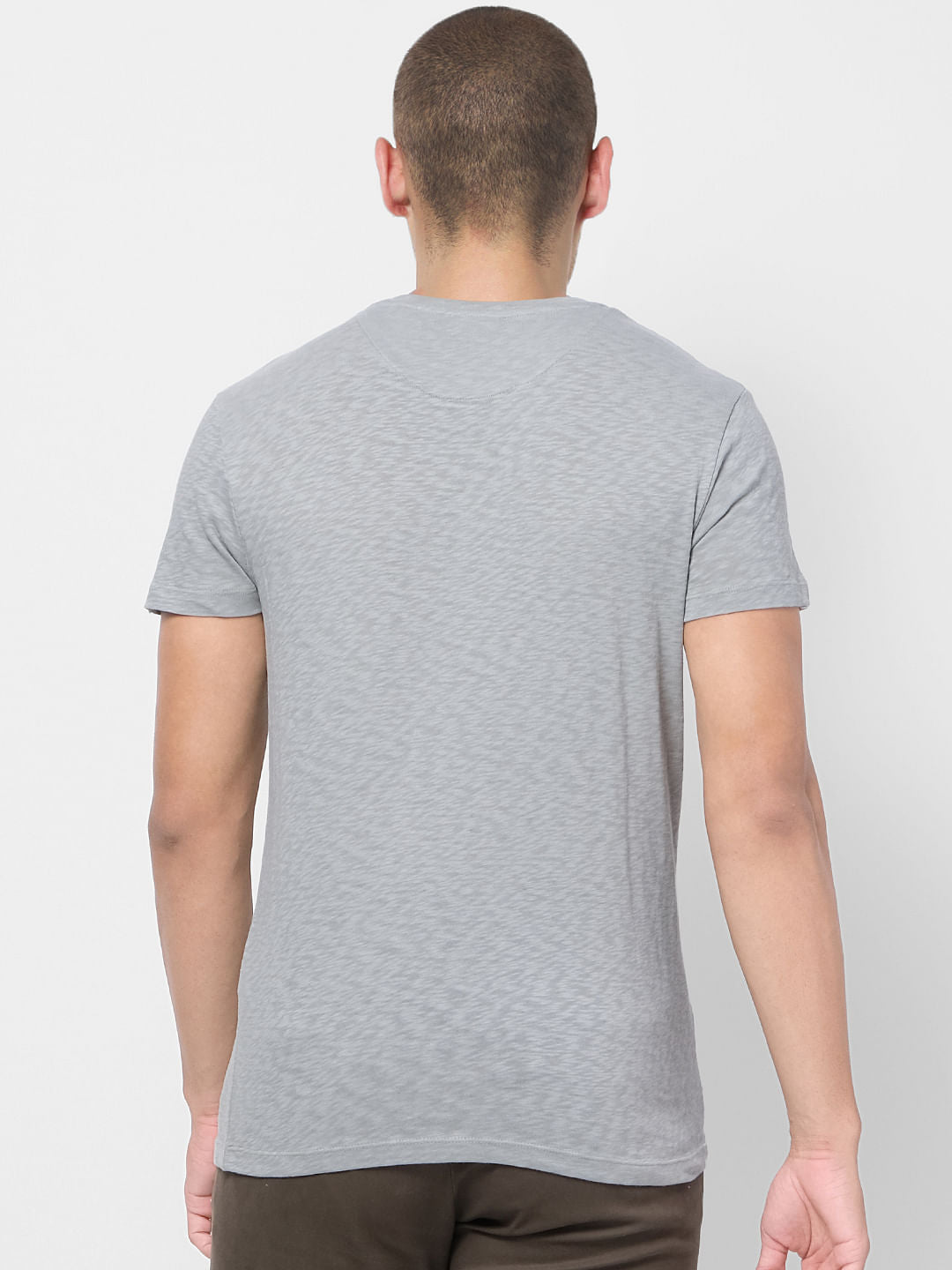 Light Grey Printed Pocket Crew Neck T-shirt