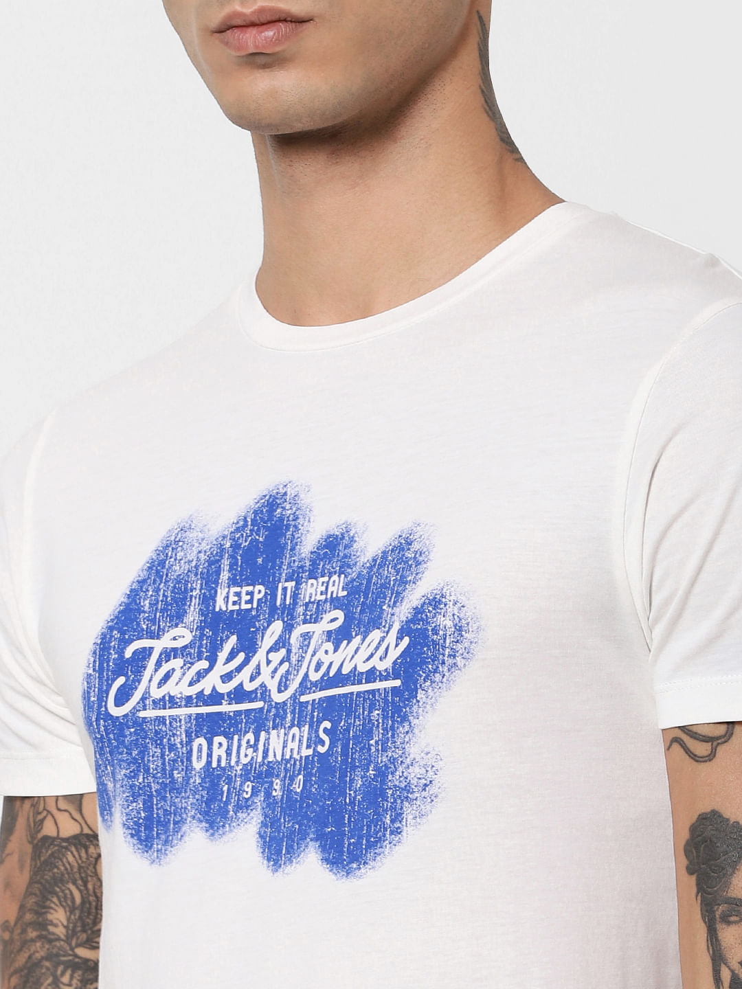 White Logo Print Crew Neck T-shirt