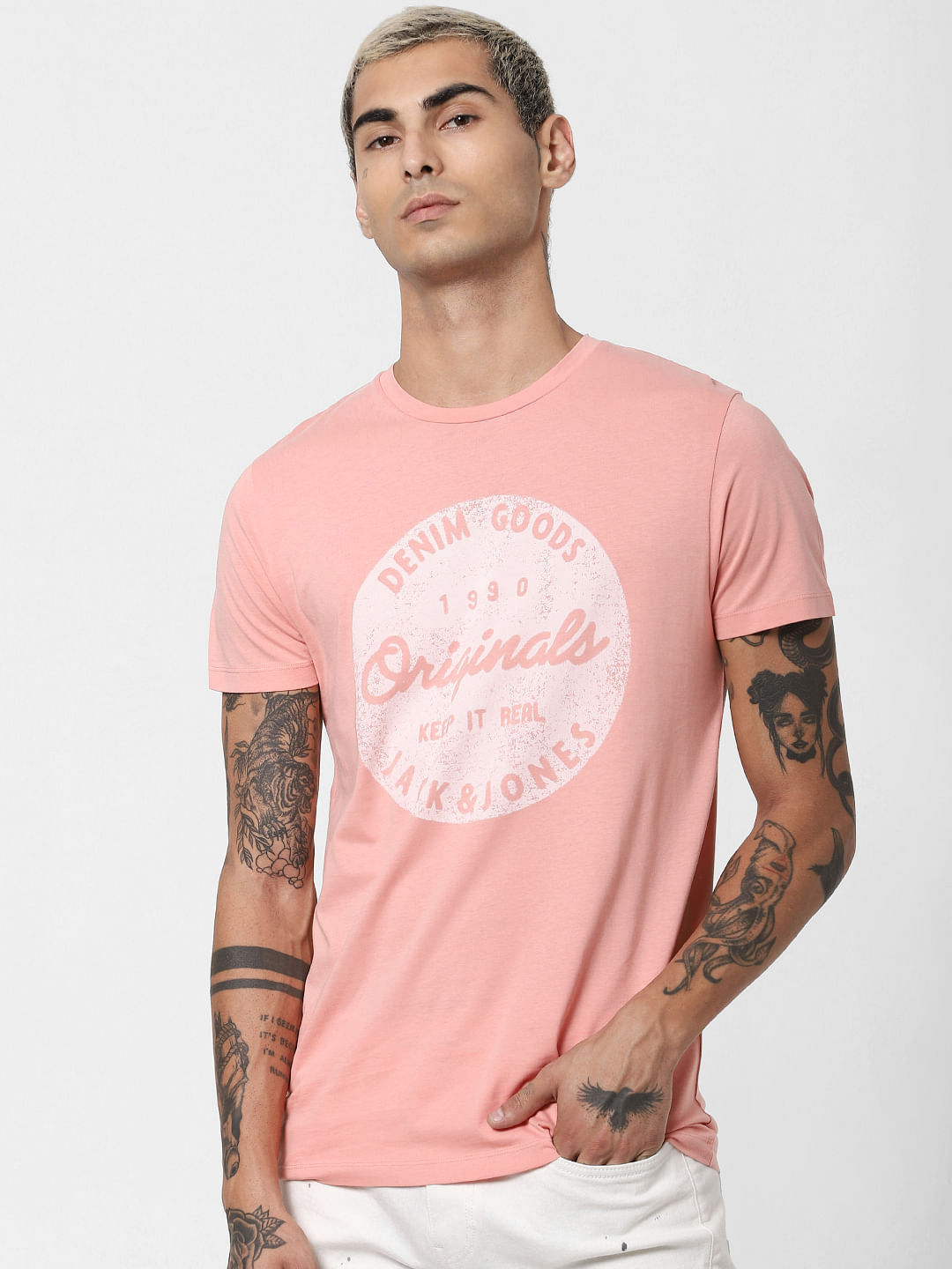 Pink Logo Print Crew Neck T-shirt