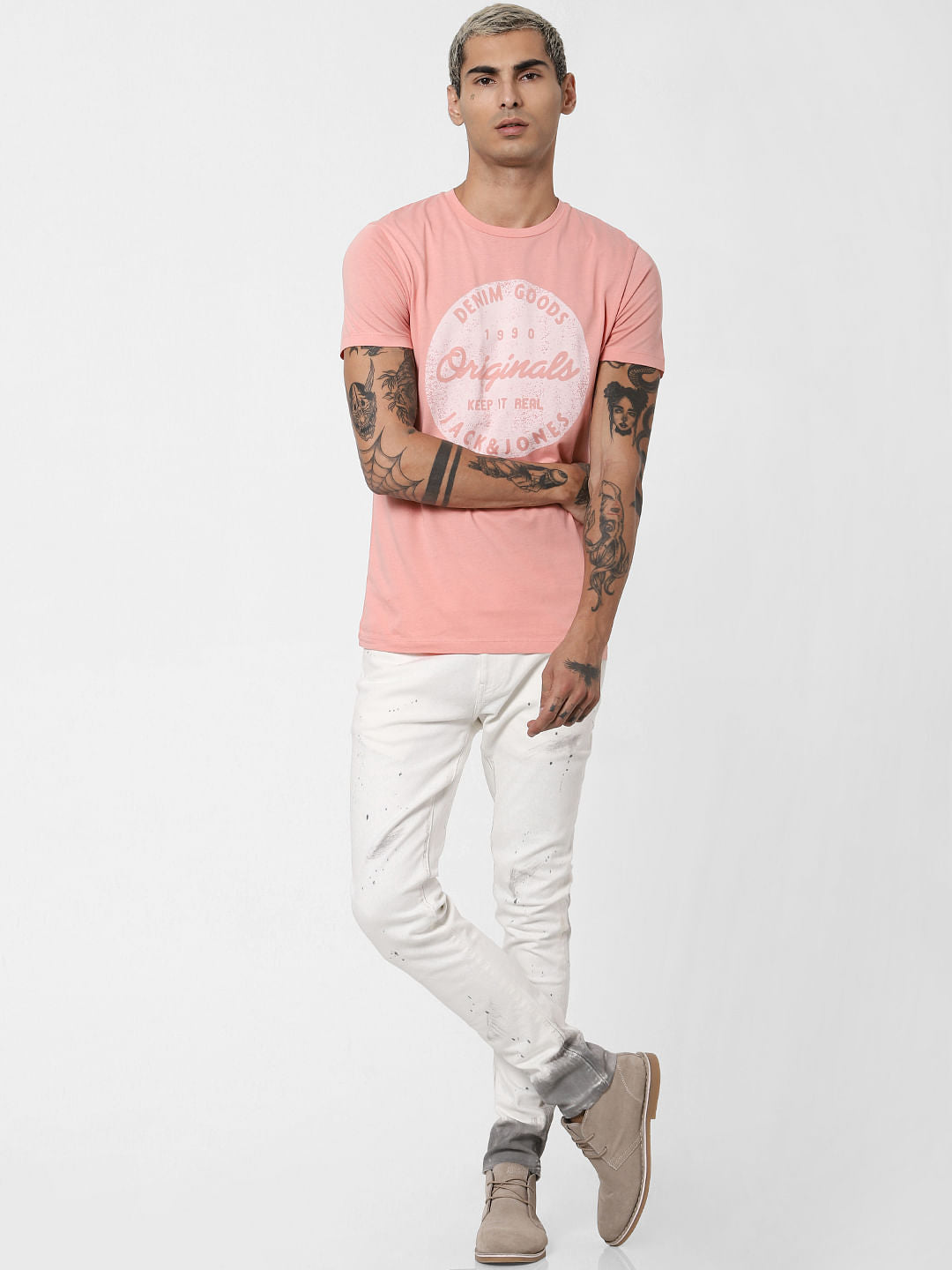 Pink Logo Print Crew Neck T-shirt