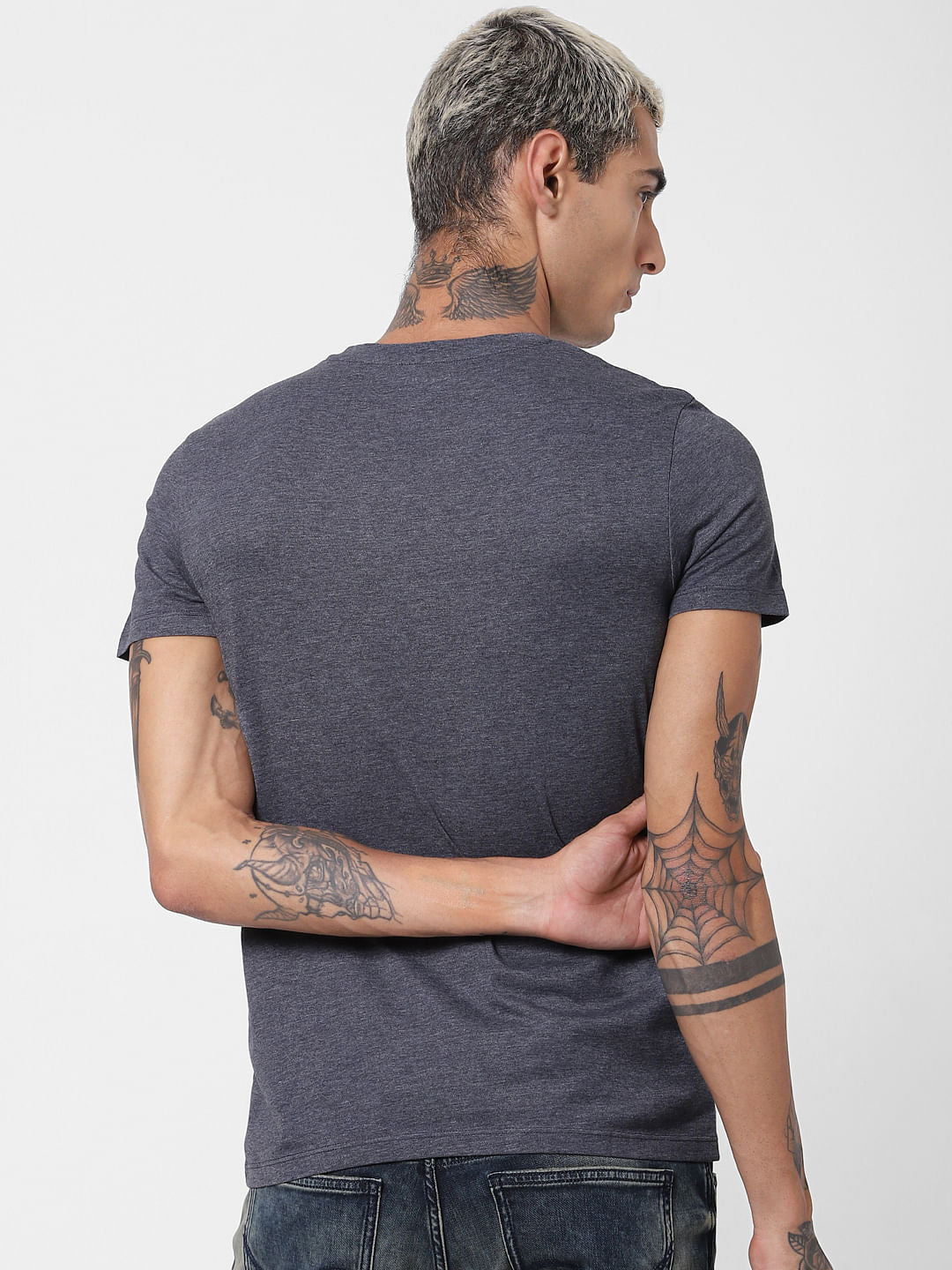 Navy Blue Typographic Print Crew Neck T-shirt