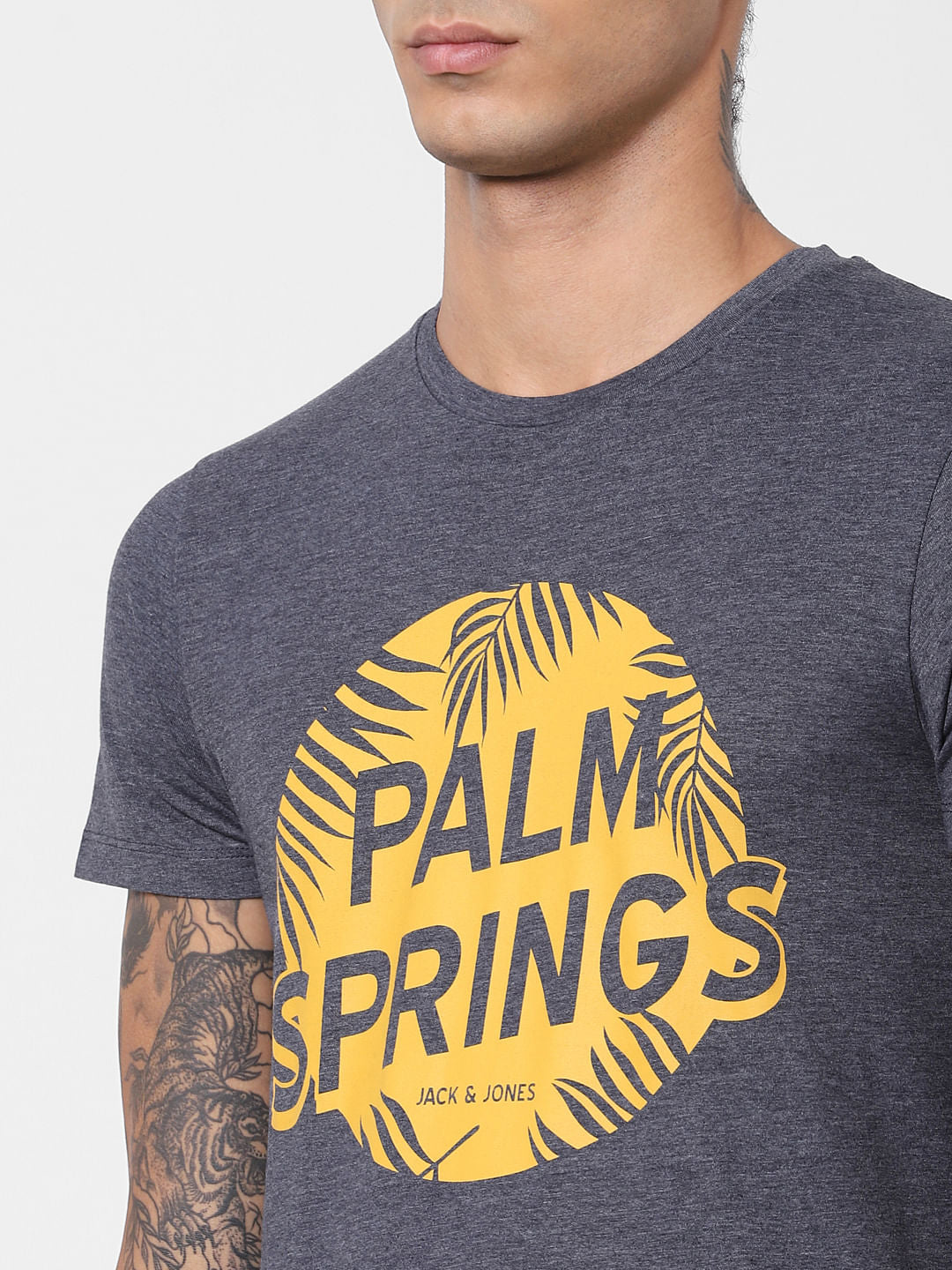 Navy Blue Typographic Print Crew Neck T-shirt