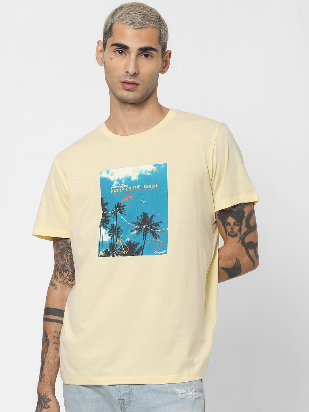 Yellow Graphic Print Crew Neck T-shirt