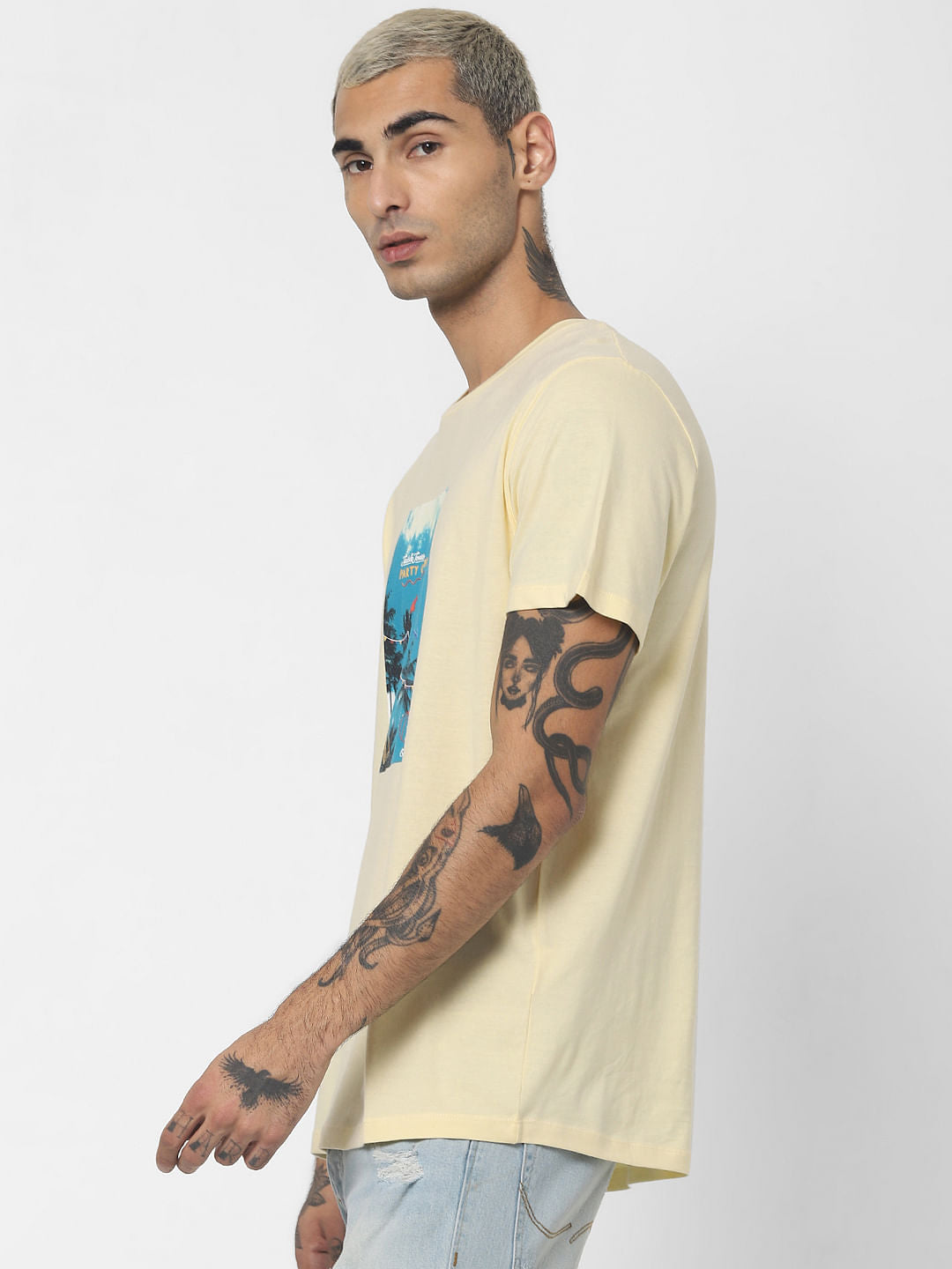 Yellow Graphic Print Crew Neck T-shirt