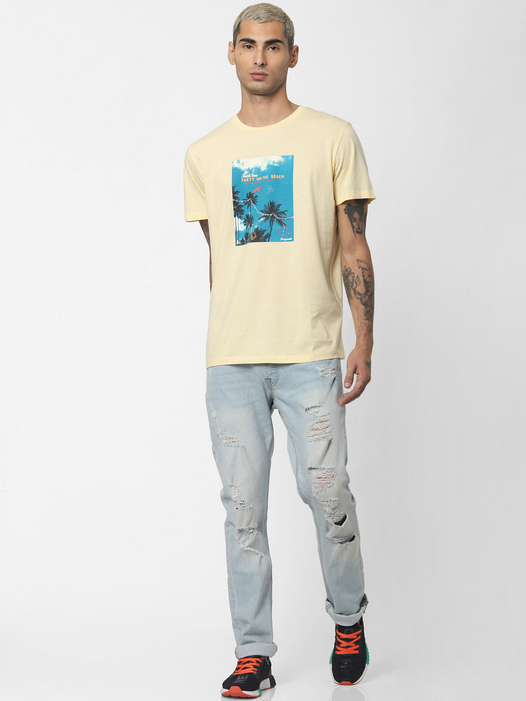 Yellow Graphic Print Crew Neck T-shirt
