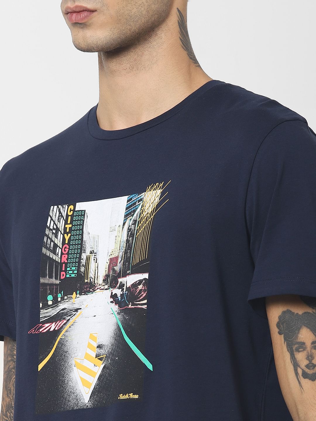Navy Blue Graphic Print Crew Neck T-shirt