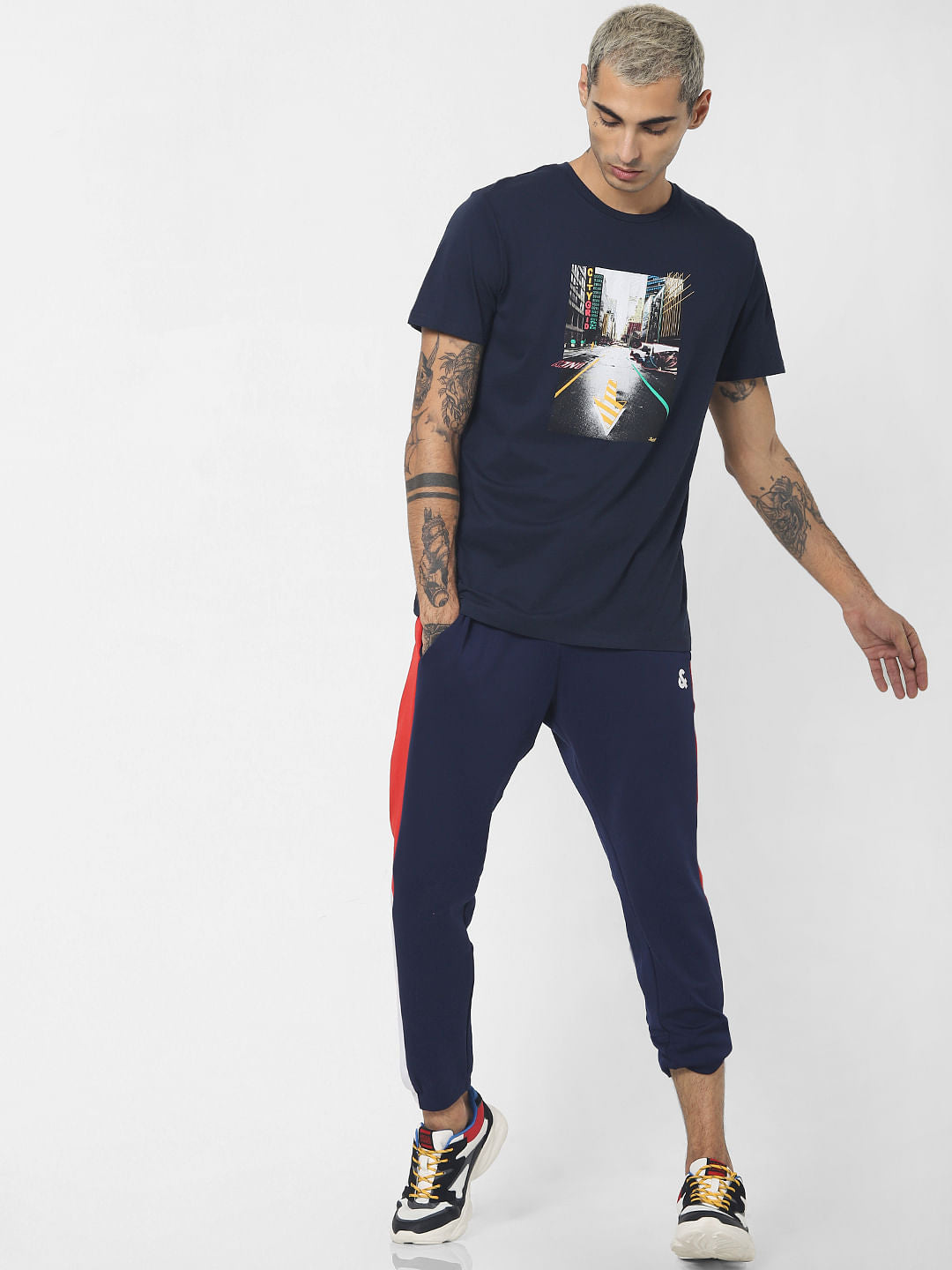 Navy Blue Graphic Print Crew Neck T-shirt