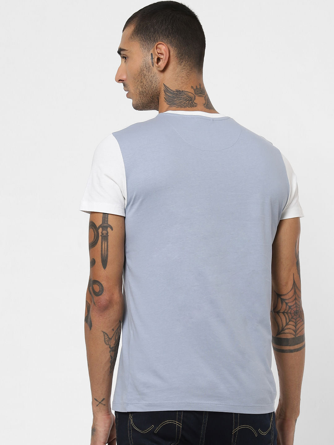 Blue Colourblocked Crew Neck T-shirt