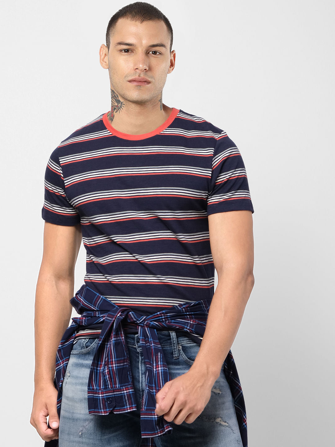 Blue Striped Crew Neck T-shirt