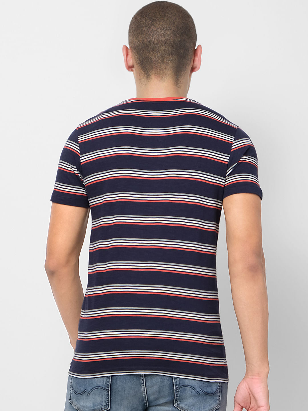 Blue Striped Crew Neck T-shirt
