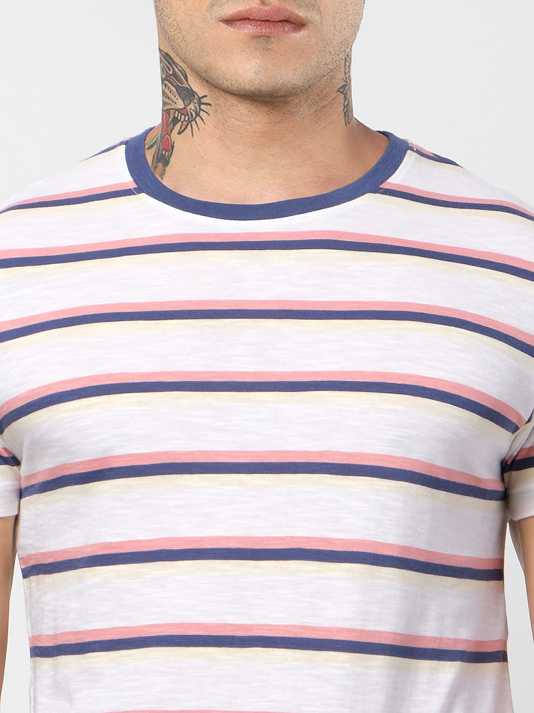 White Striped Crew Neck T-shirt