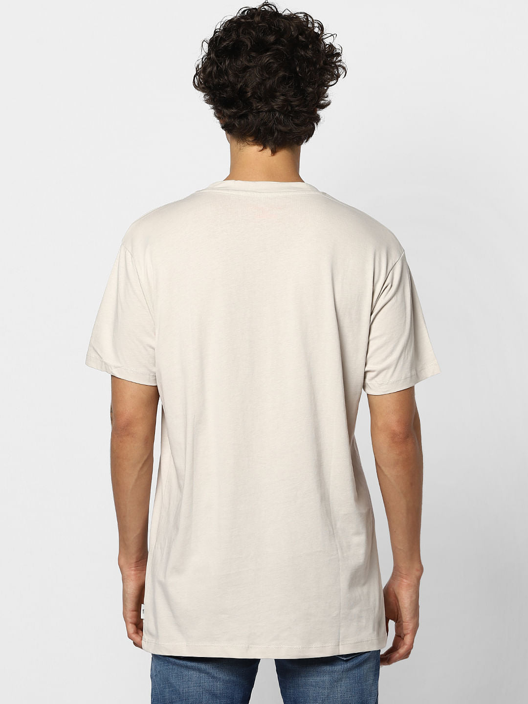 Beige Patch Pocket Crew Neck T-shirt