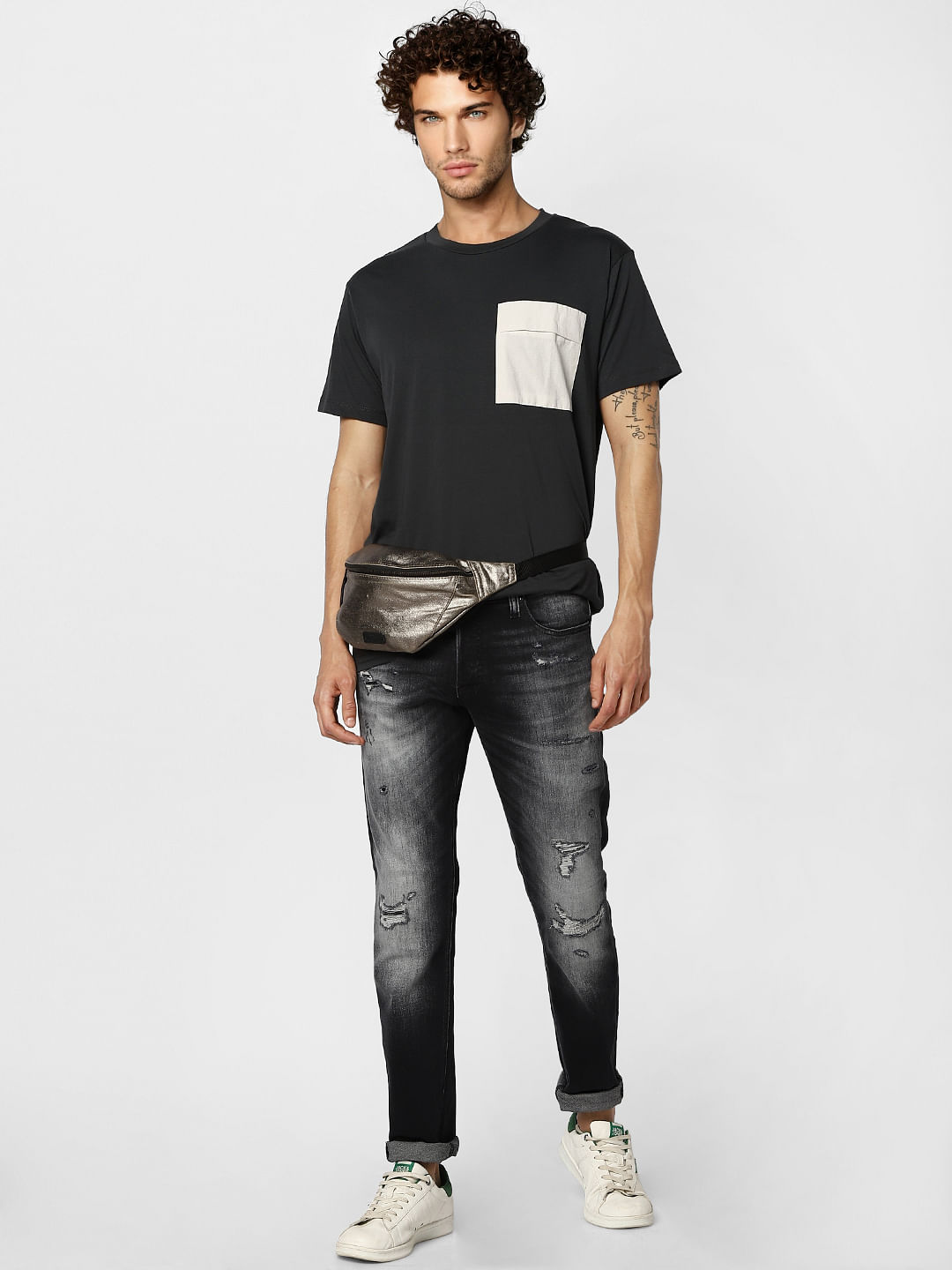 Black Patch Pocket Crew Neck T-shirt