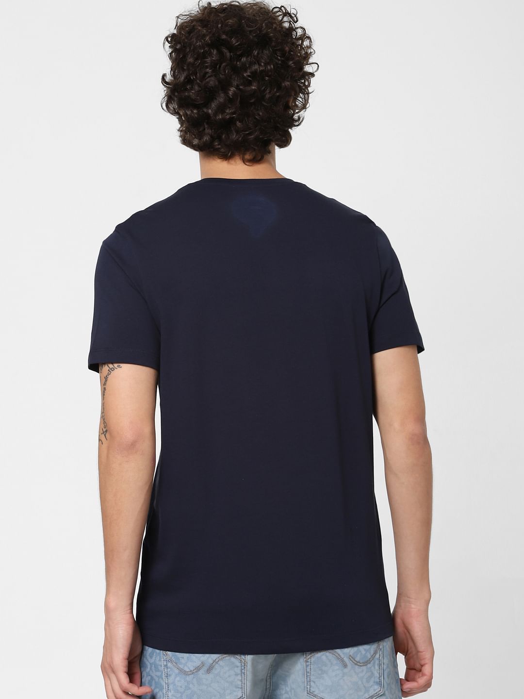 Navy Blue Tropical Print Crew Neck T-shirt