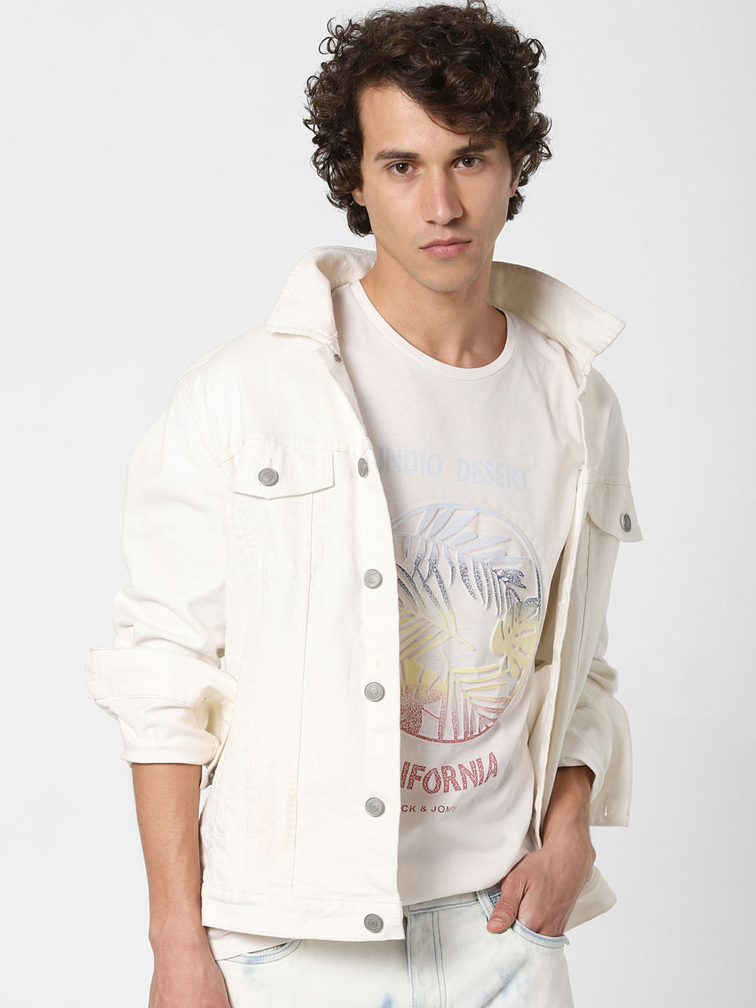 White Tropical Print Crew Neck T-shirt
