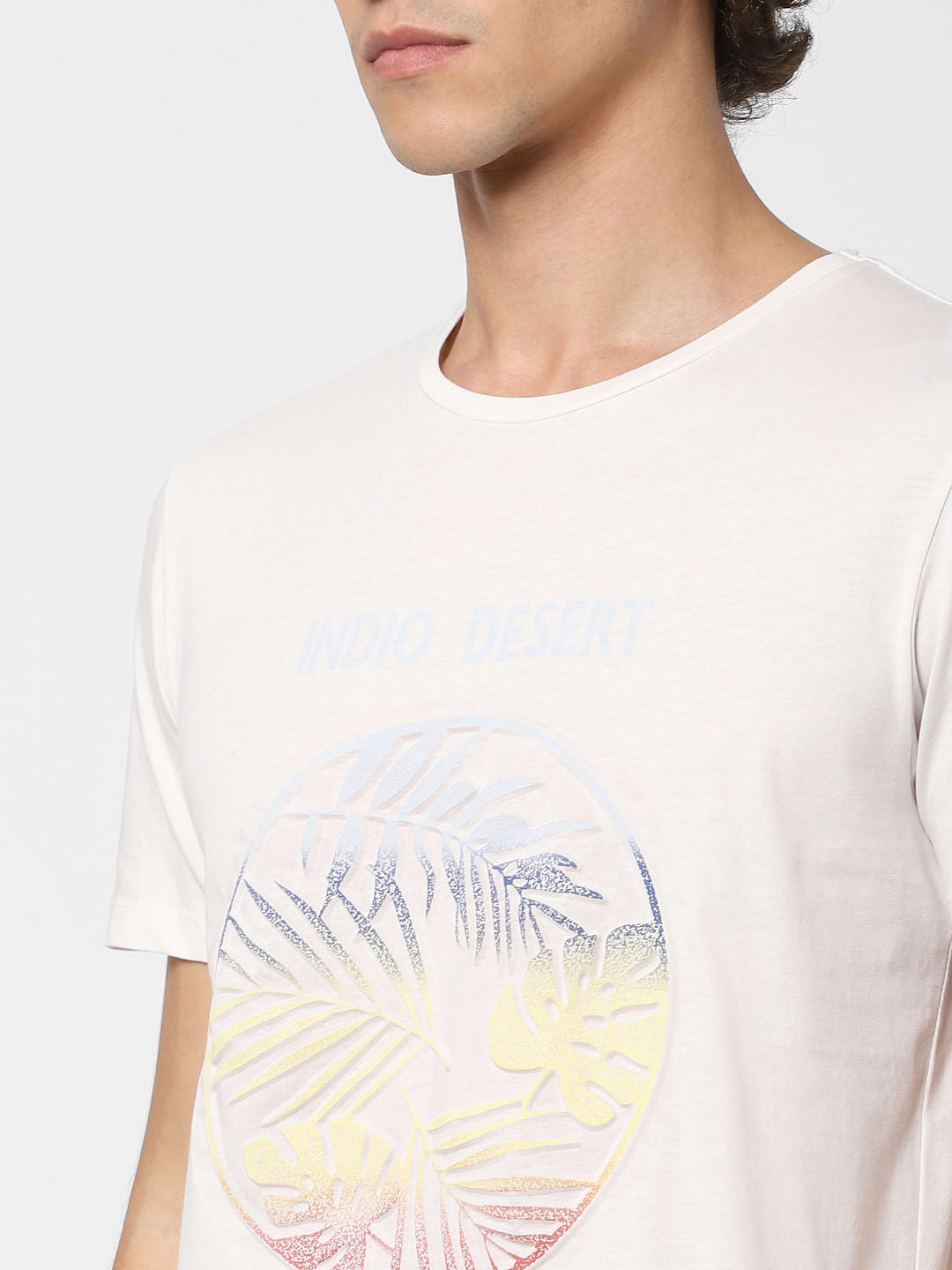 White Tropical Print Crew Neck T-shirt