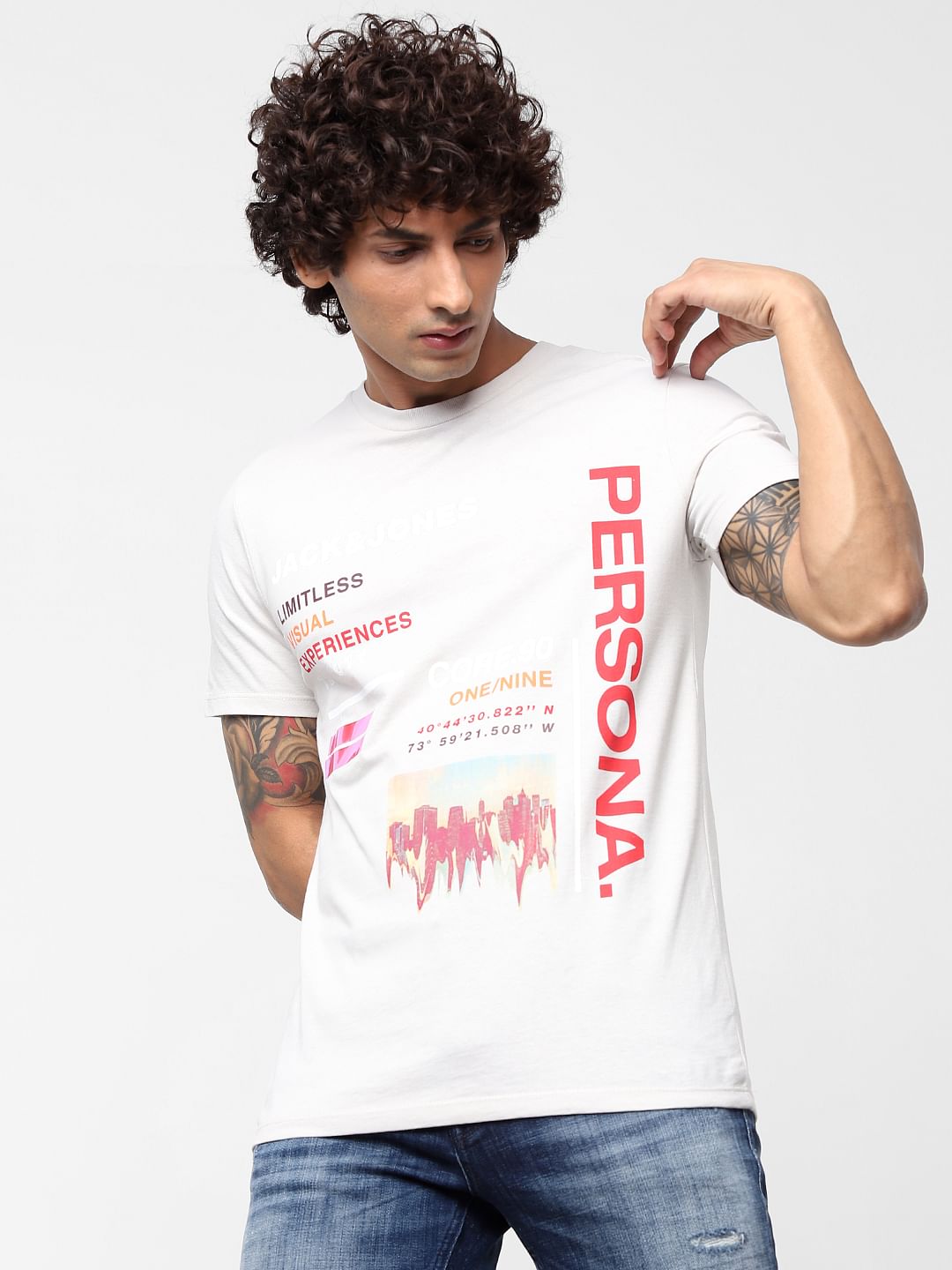White Text Print Crew Neck T-shirt