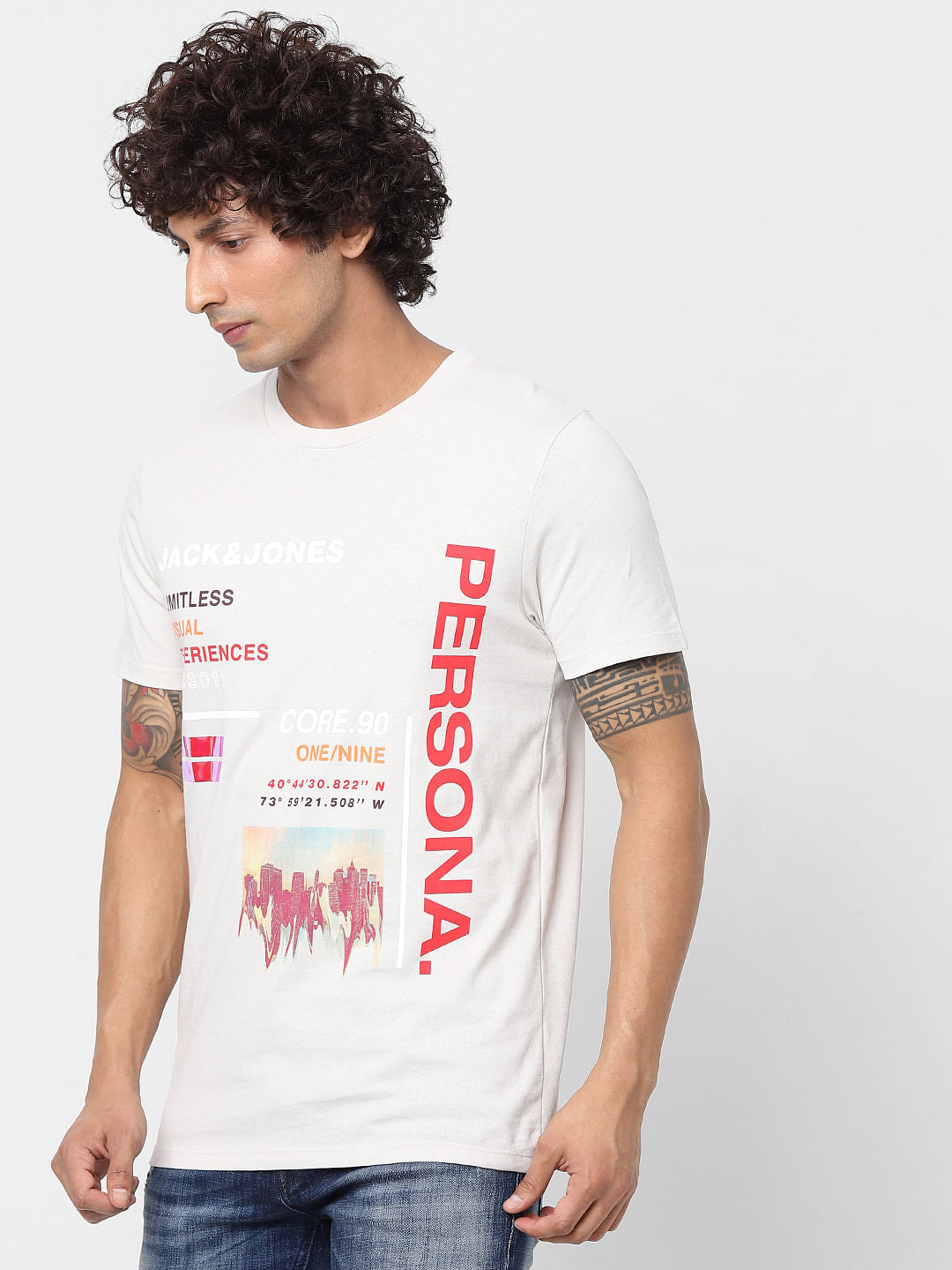 White Text Print Crew Neck T-shirt