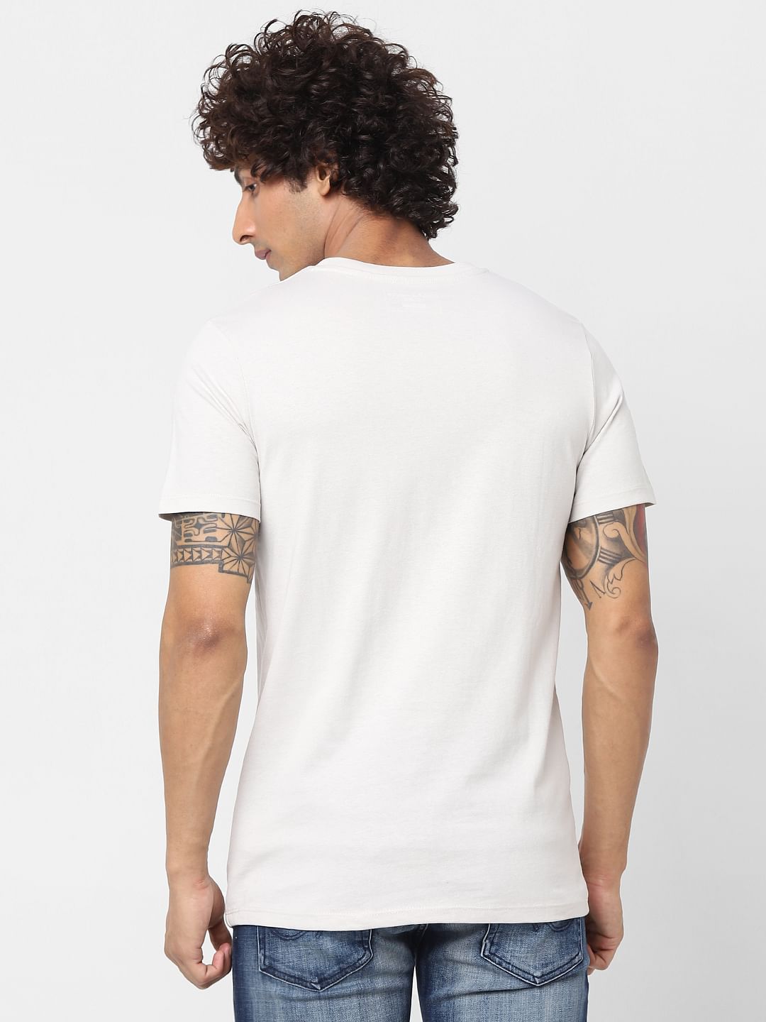White Text Print Crew Neck T-shirt