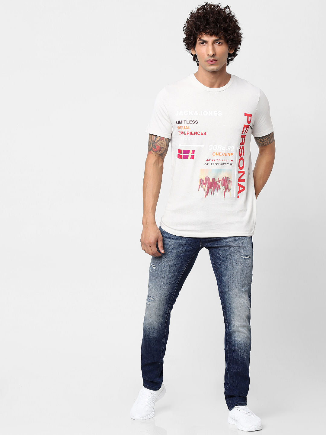 White Text Print Crew Neck T-shirt