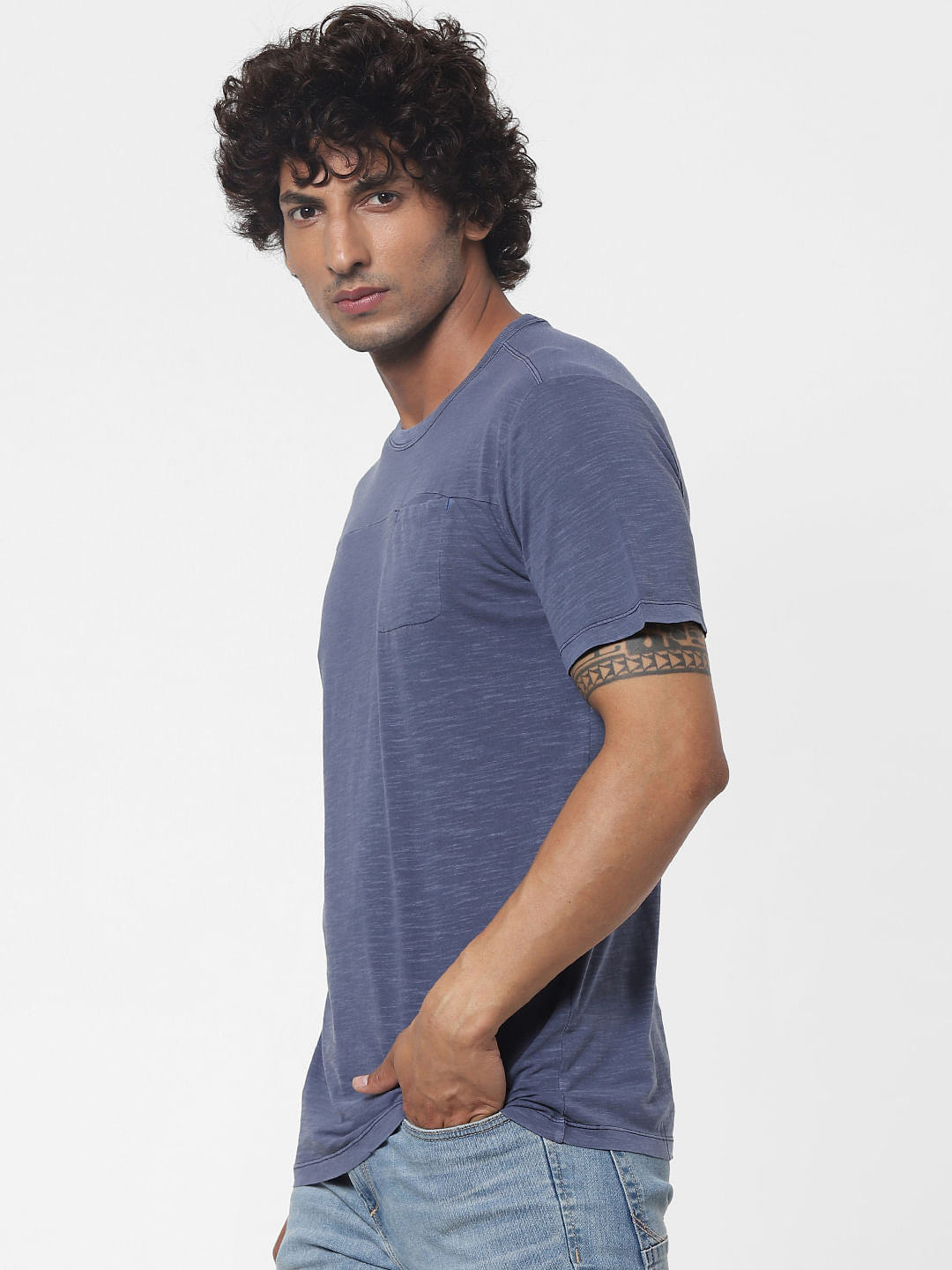 Blue Slub Crew Neck T-shirt