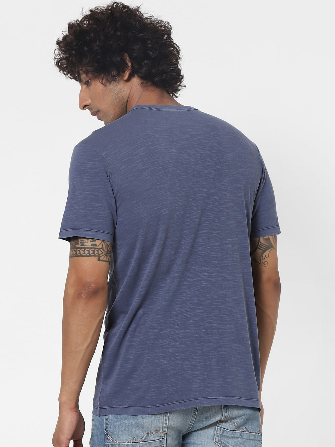 Blue Slub Crew Neck T-shirt