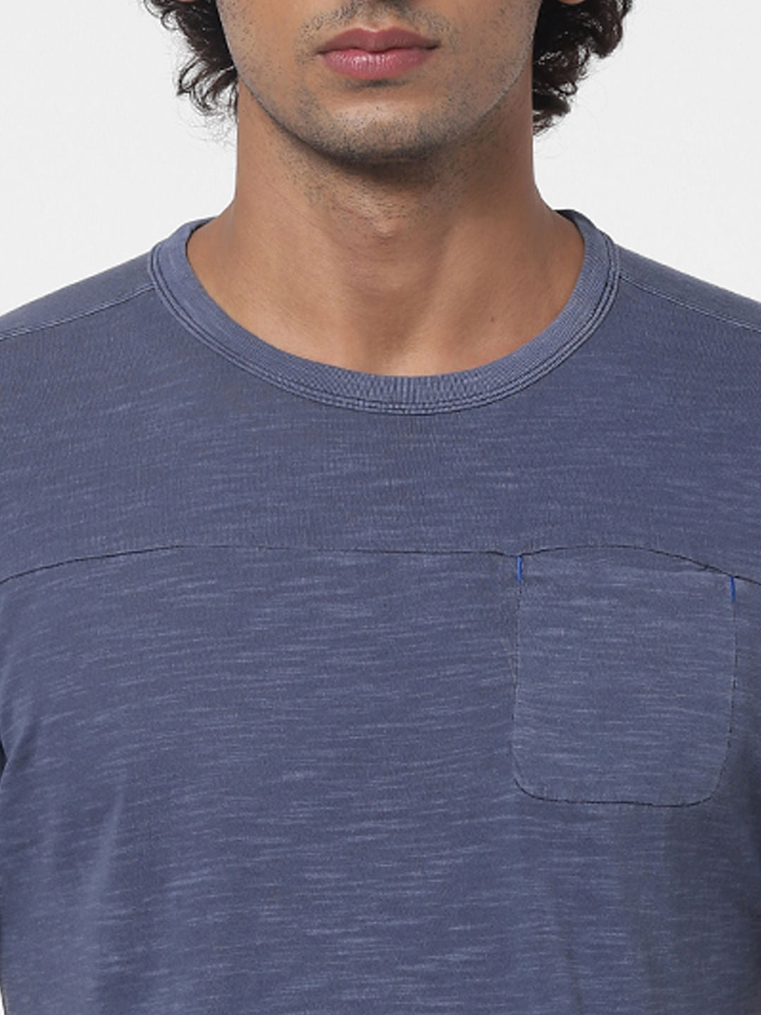 Blue Slub Crew Neck T-shirt