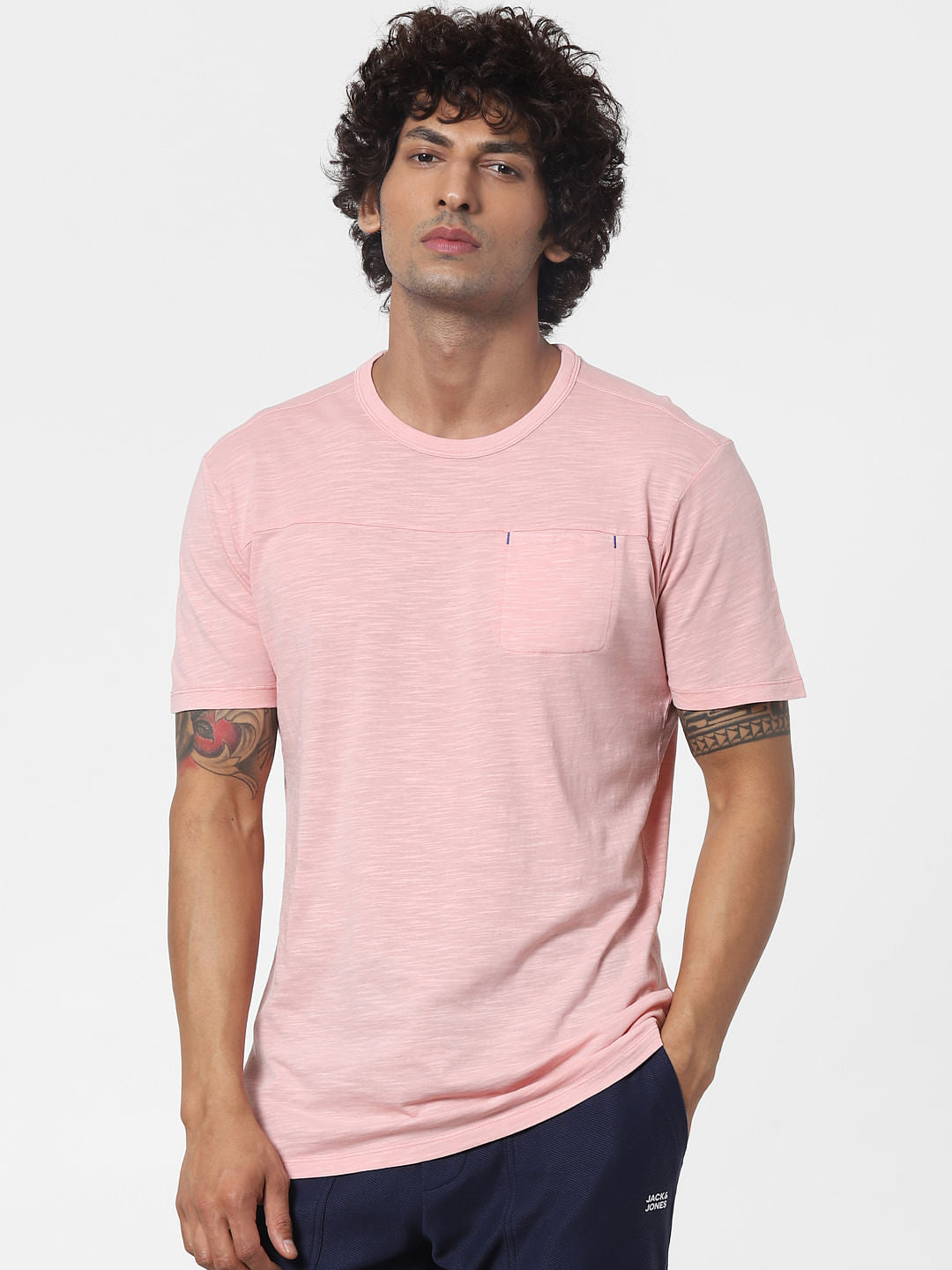 Pink Slub Crew Neck T-shirt