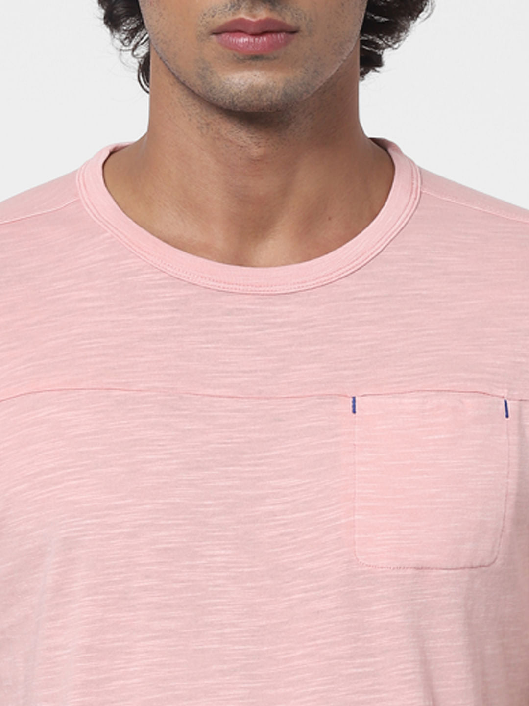 Pink Slub Crew Neck T-shirt