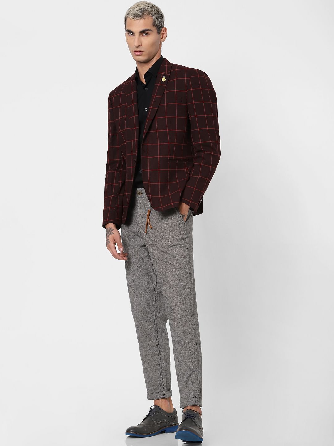 Grey Low Rise Linen Slim Pants