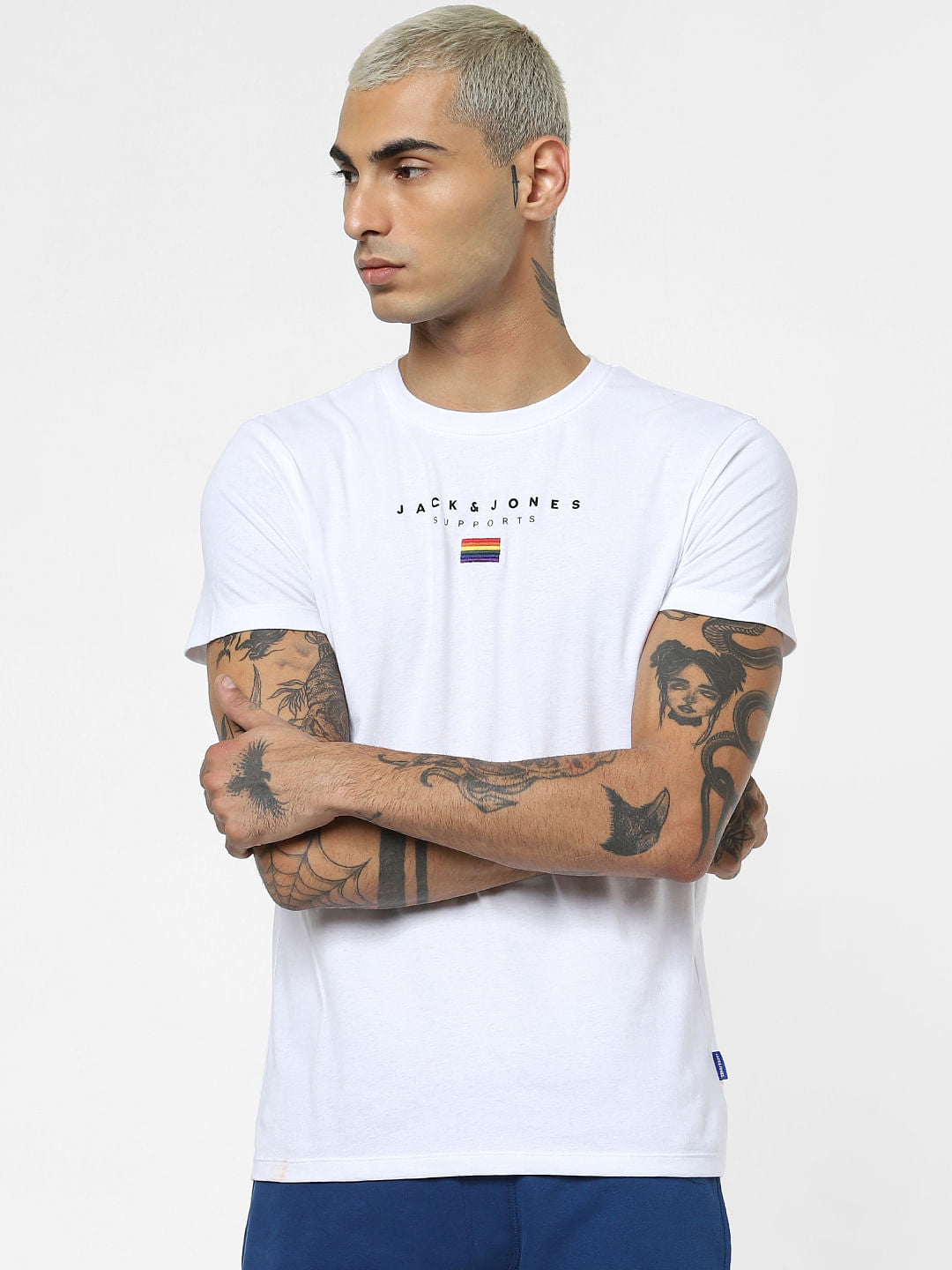 White Pride Embroidered Logo Print T-shirt