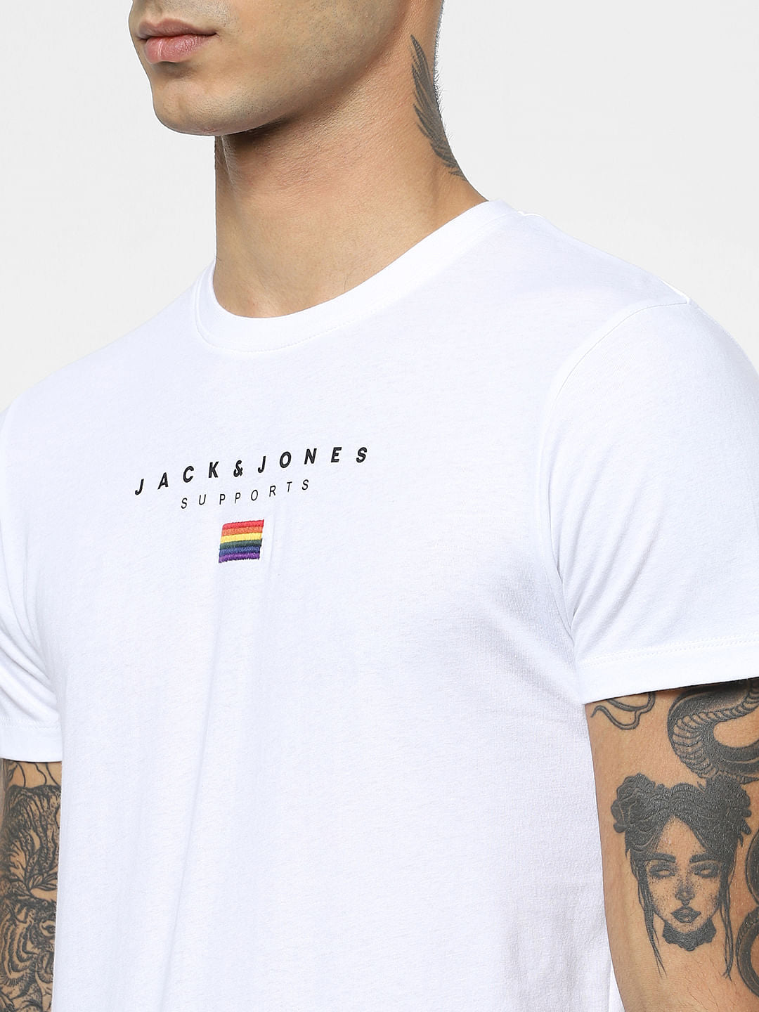 White Pride Embroidered Logo Print T-shirt