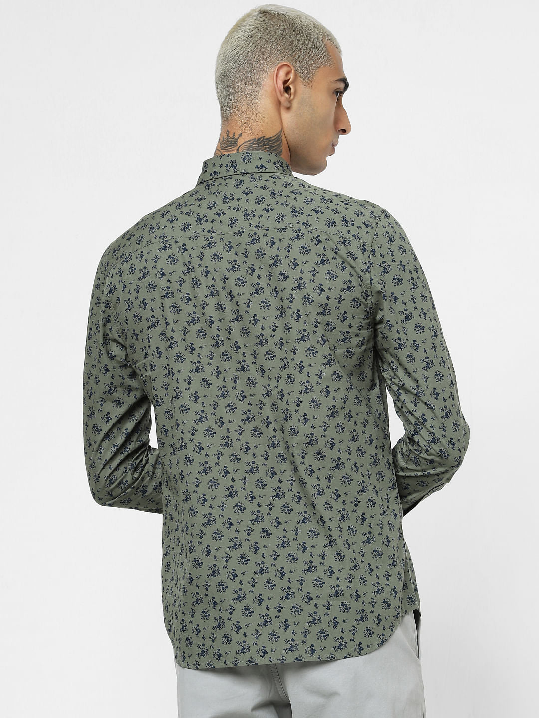 Green Floral Print Full Sleeves Shirt