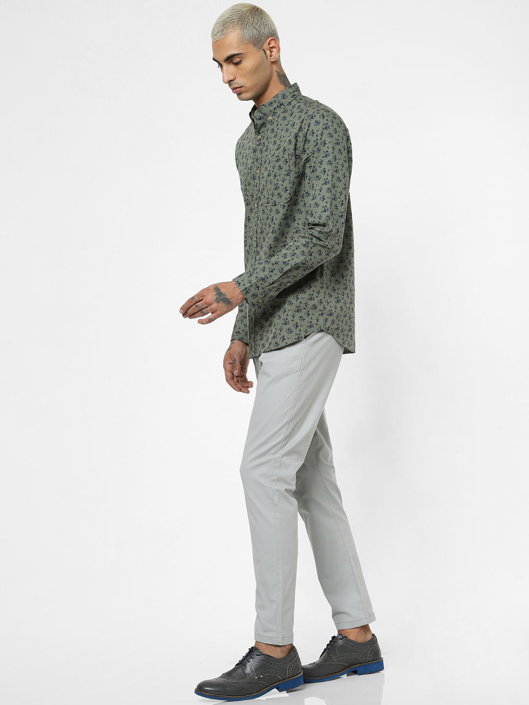Green Floral Print Full Sleeves Shirt