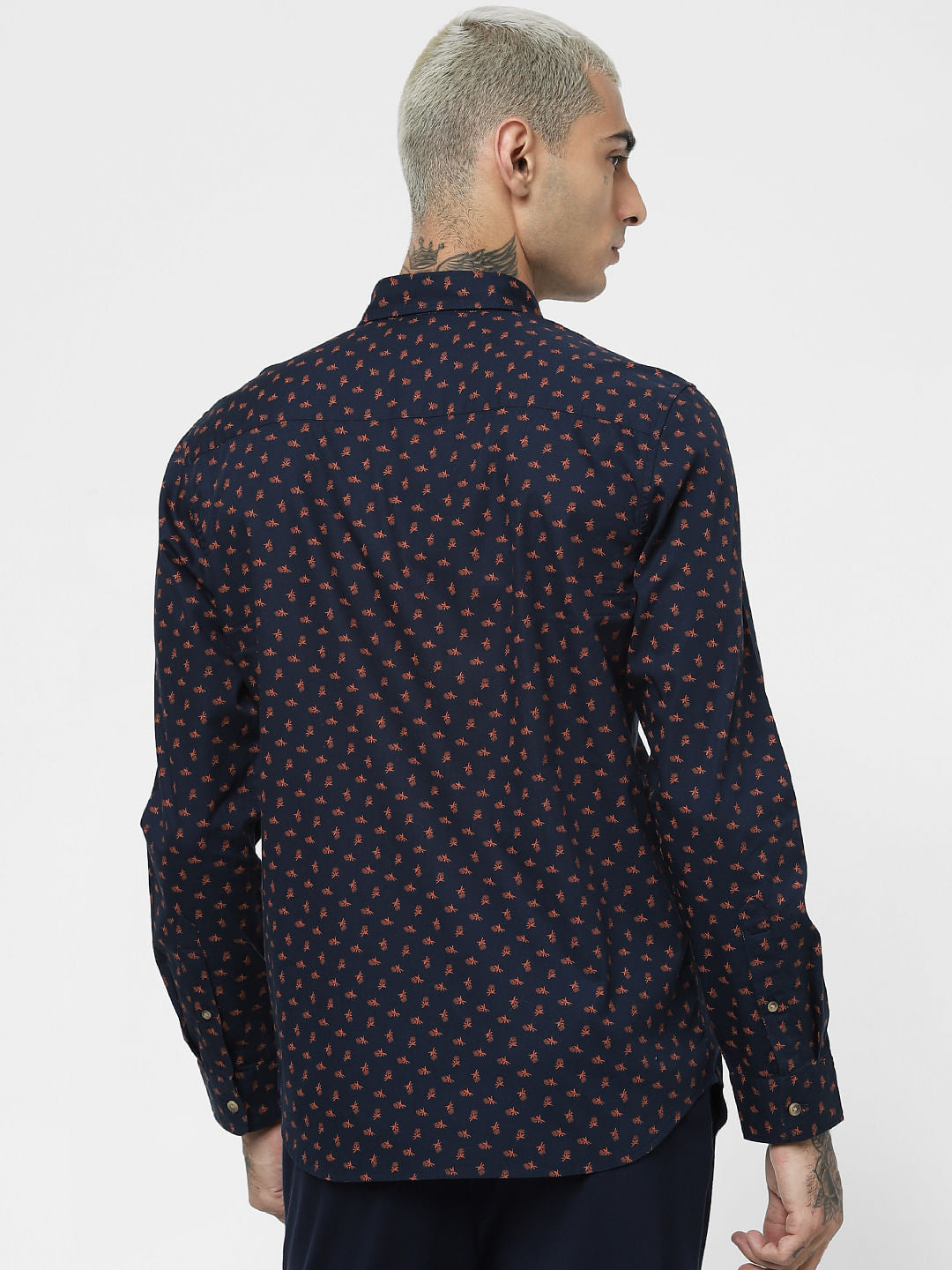Navy Blue All Over Print Full Sleeves Shirt