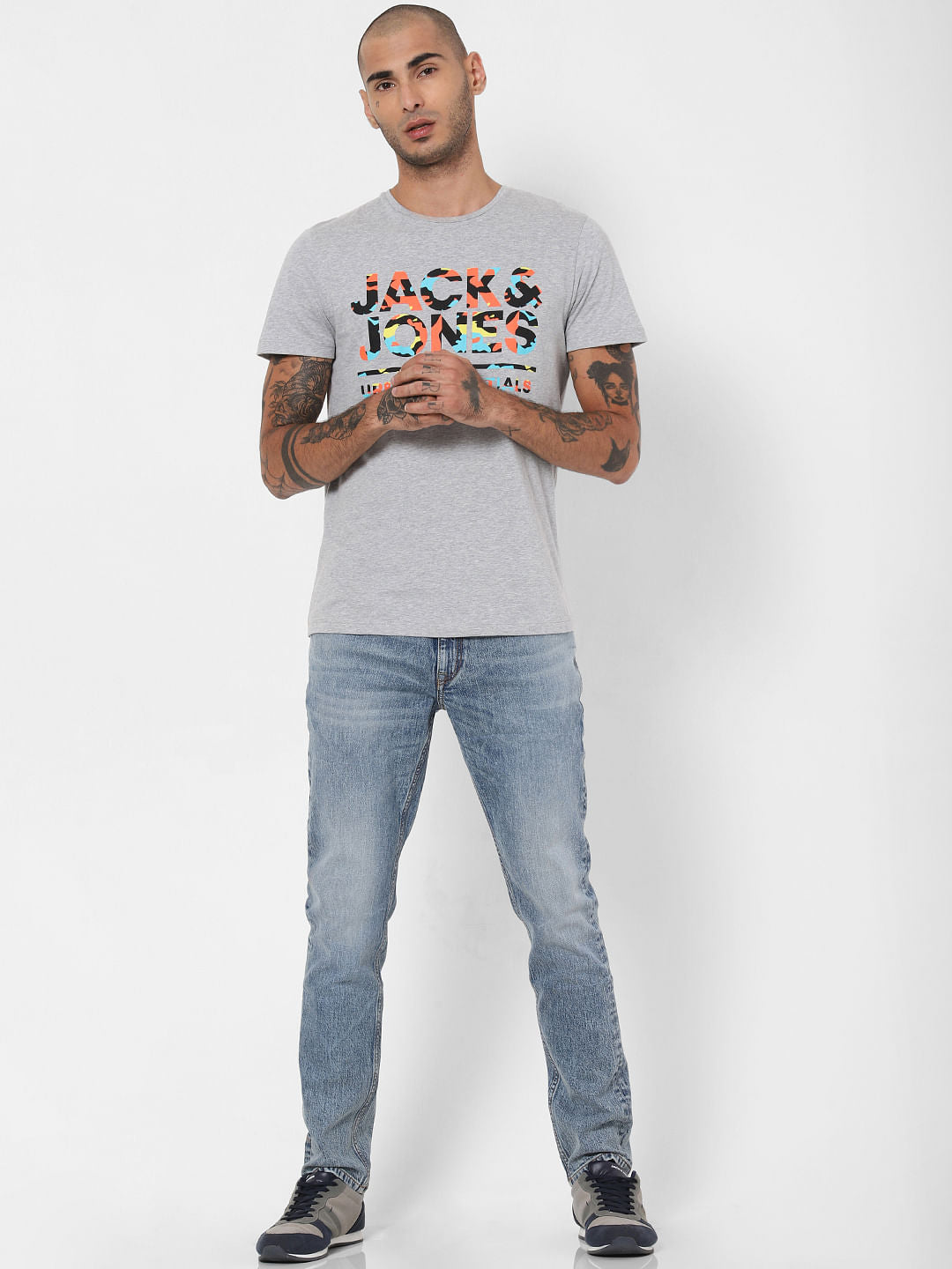 Grey Logo Print Crew Neck T-shirt