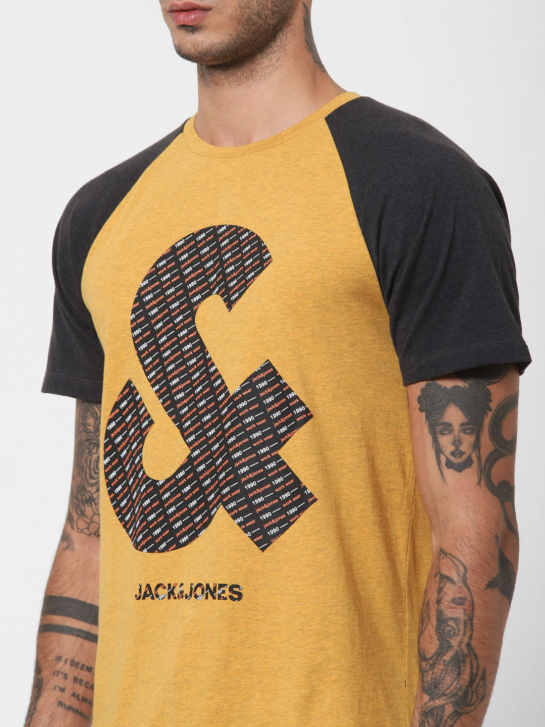Mustard Colourblocked Crew Neck T-shirt