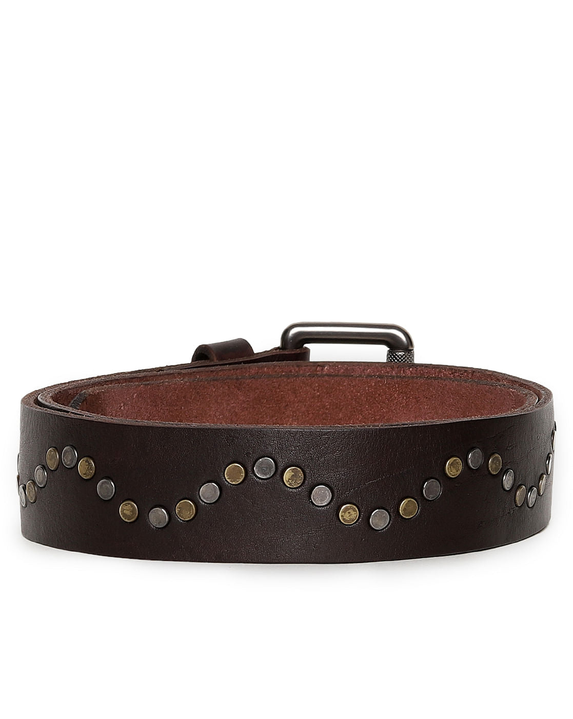 Dark Brown Studded Leather Belt