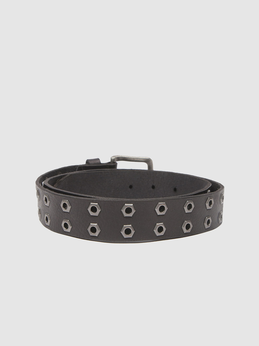 Black Rivet Detail Leather Belt